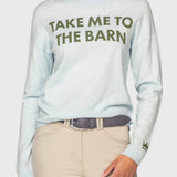 Kastel Denmark "Take Me To The Barn" Long Sleeve Crewneck Sweater in Powder Blue & Foliage Green - Kastel Denmark - Equiluxe Tack