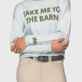 Kastel Denmark "Take Me To The Barn" Long Sleeve Crewneck Sweater in Powder Blue & Foliage Green - Kastel Denmark - Equiluxe Tack