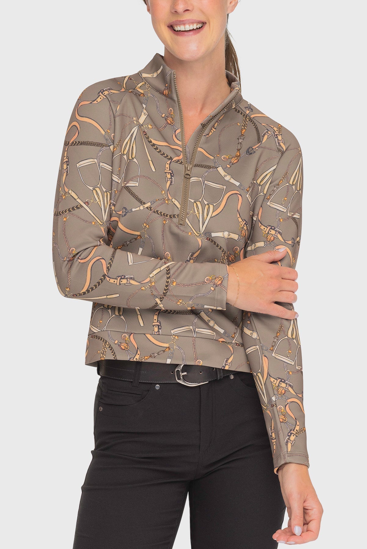 Kastel Denmark Taupe Belt ½ Zip Scuba Pullover - Kastel Denmark - Equiluxe Tack