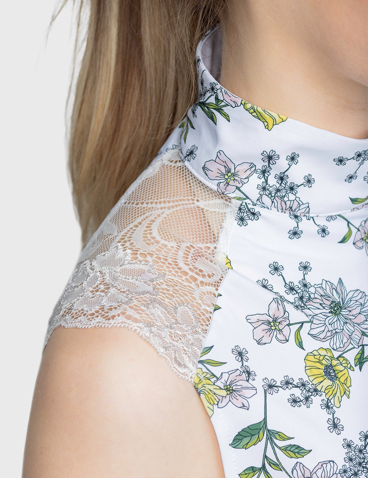 Kastel Denmark Yellow Wild Poppies Lace Shoulder Sleeveless 1/4 Zip Sun Top - Kastel Denmark - Equiluxe Tack