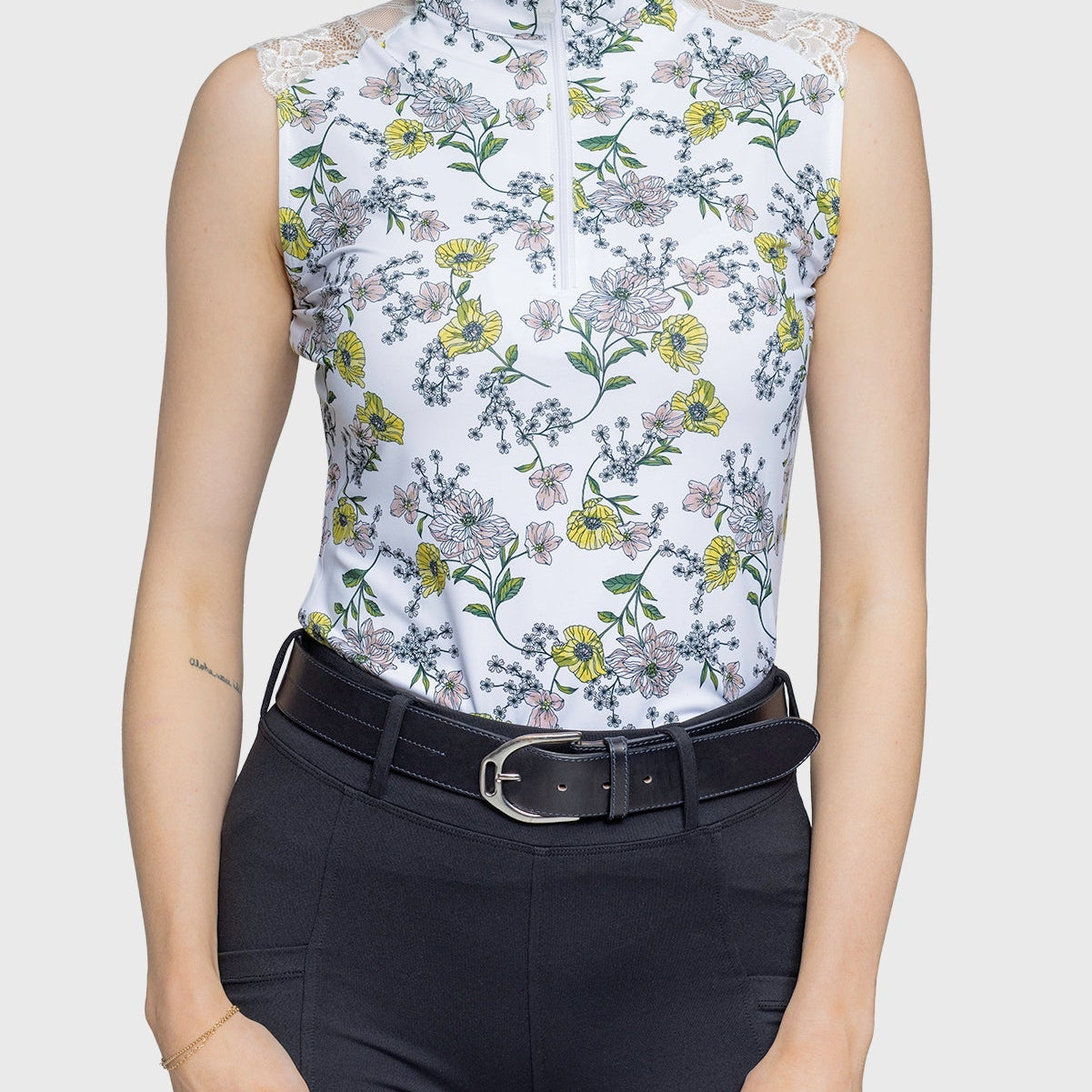 Kastel Denmark Yellow Wild Poppies Lace Shoulder Sleeveless 1/4 Zip Sun Top - Kastel Denmark - Equiluxe Tack