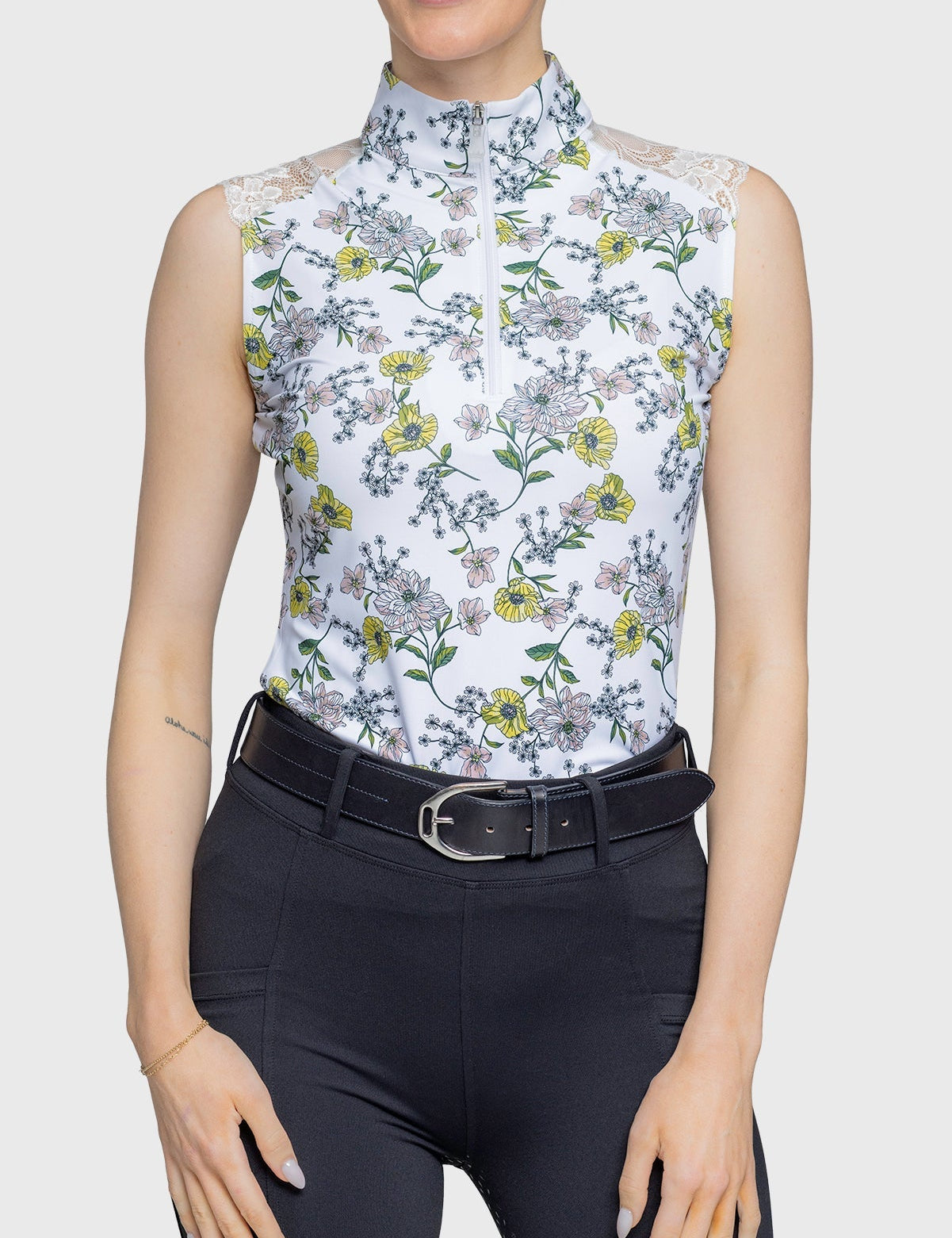 Kastel Denmark Yellow Wild Poppies Lace Shoulder Sleeveless 1/4 Zip Sun Top - Kastel Denmark - Equiluxe Tack