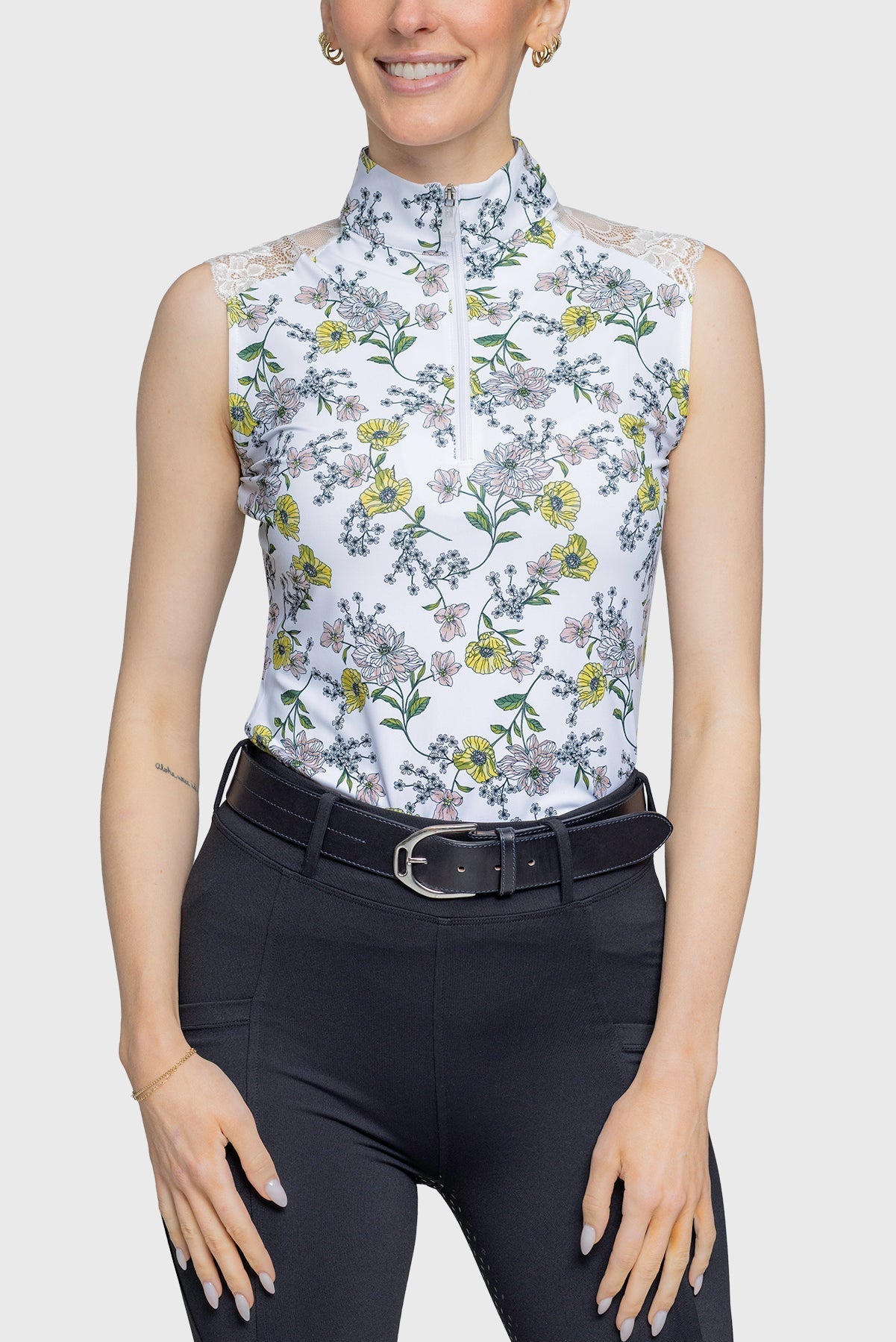 Kastel Denmark Yellow Wild Poppies Lace Shoulder Sleeveless 1/4 Zip Sun Top - Kastel Denmark - Equiluxe Tack