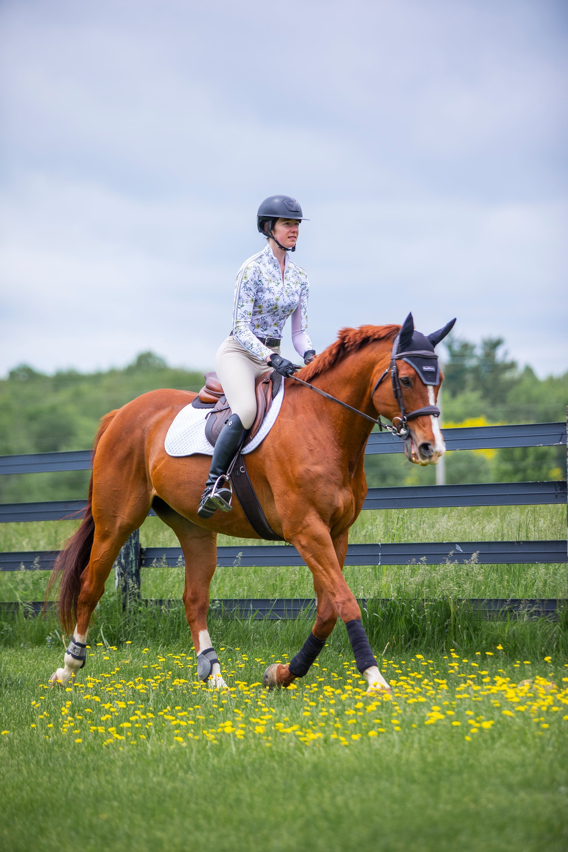 Kastel Denmark Yellow Wild Poppies Long Sleeve 1/4 Zip Sun Shirt With Trim - Kastel Denmark - Equiluxe Tack