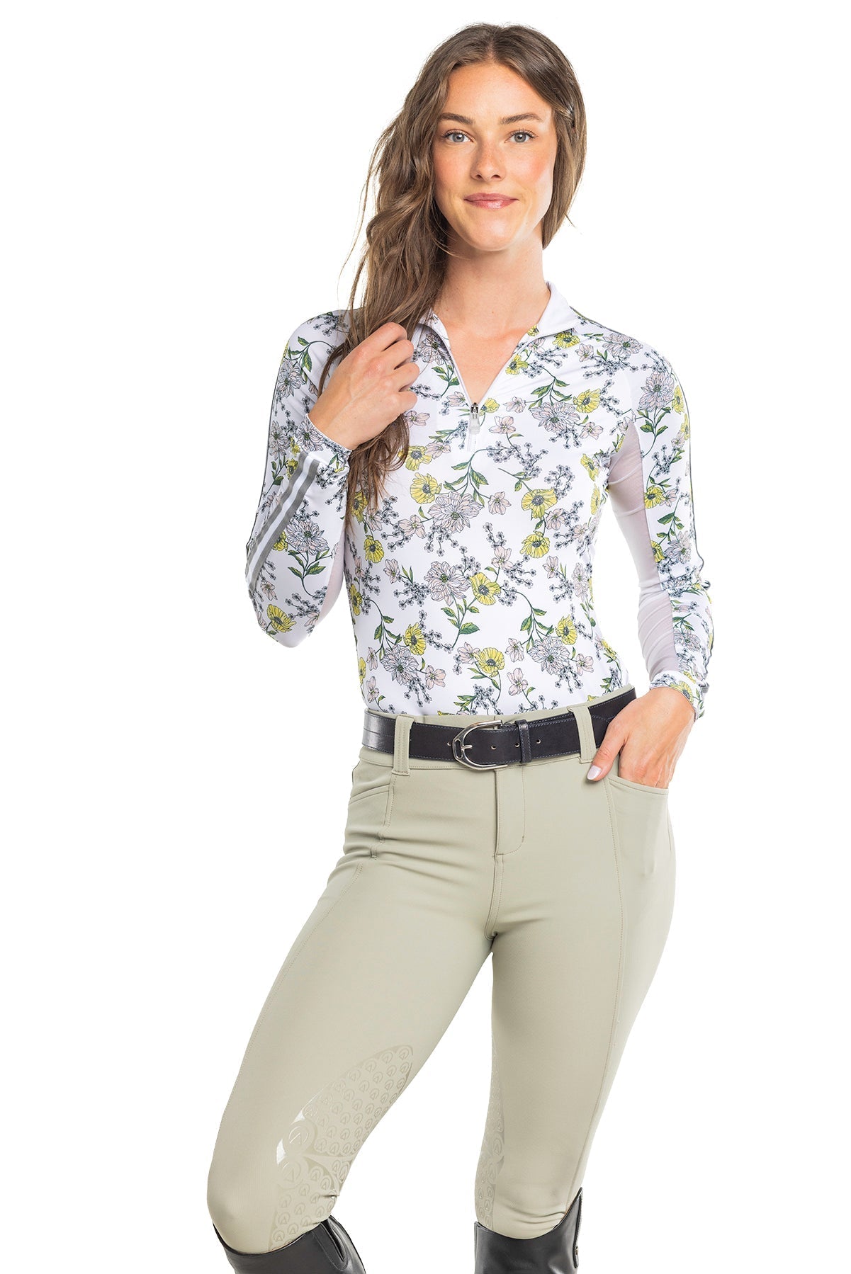 Kastel Denmark Yellow Wild Poppies Long Sleeve 1/4 Zip Sun Shirt With Trim - Kastel Denmark - Equiluxe Tack