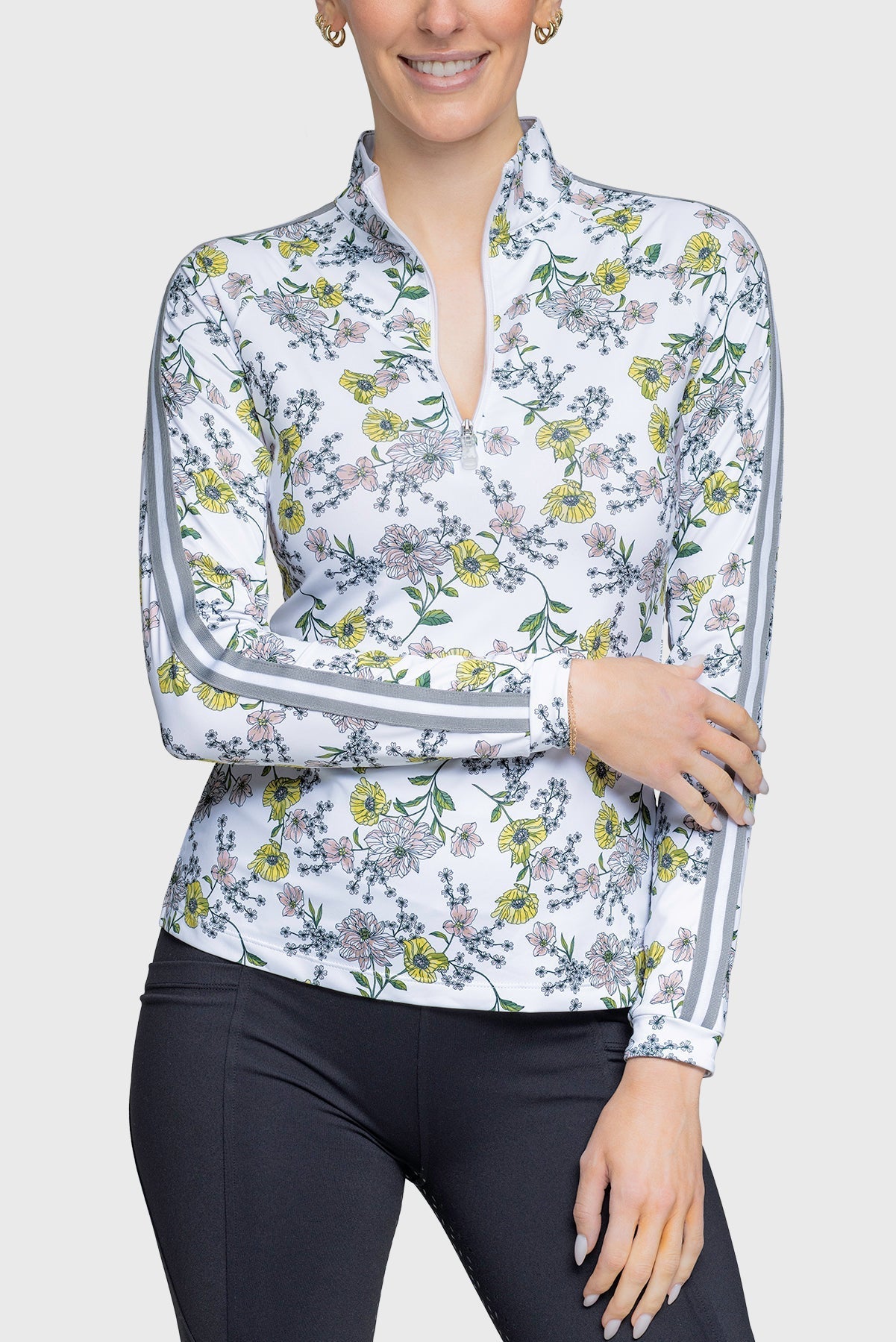 Kastel Denmark Yellow Wild Poppies Long Sleeve 1/4 Zip Sun Shirt With Trim - Kastel Denmark - Equiluxe Tack