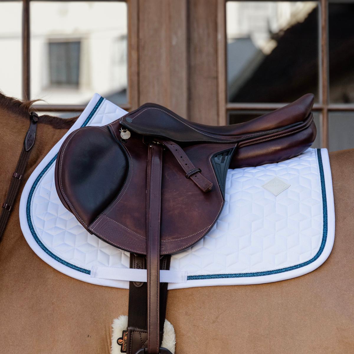 Kentucky Horsewear Saddle Pad Glitter Rope Jumping - White/Navy - Kentucky Horsewear - Equiluxe Tack