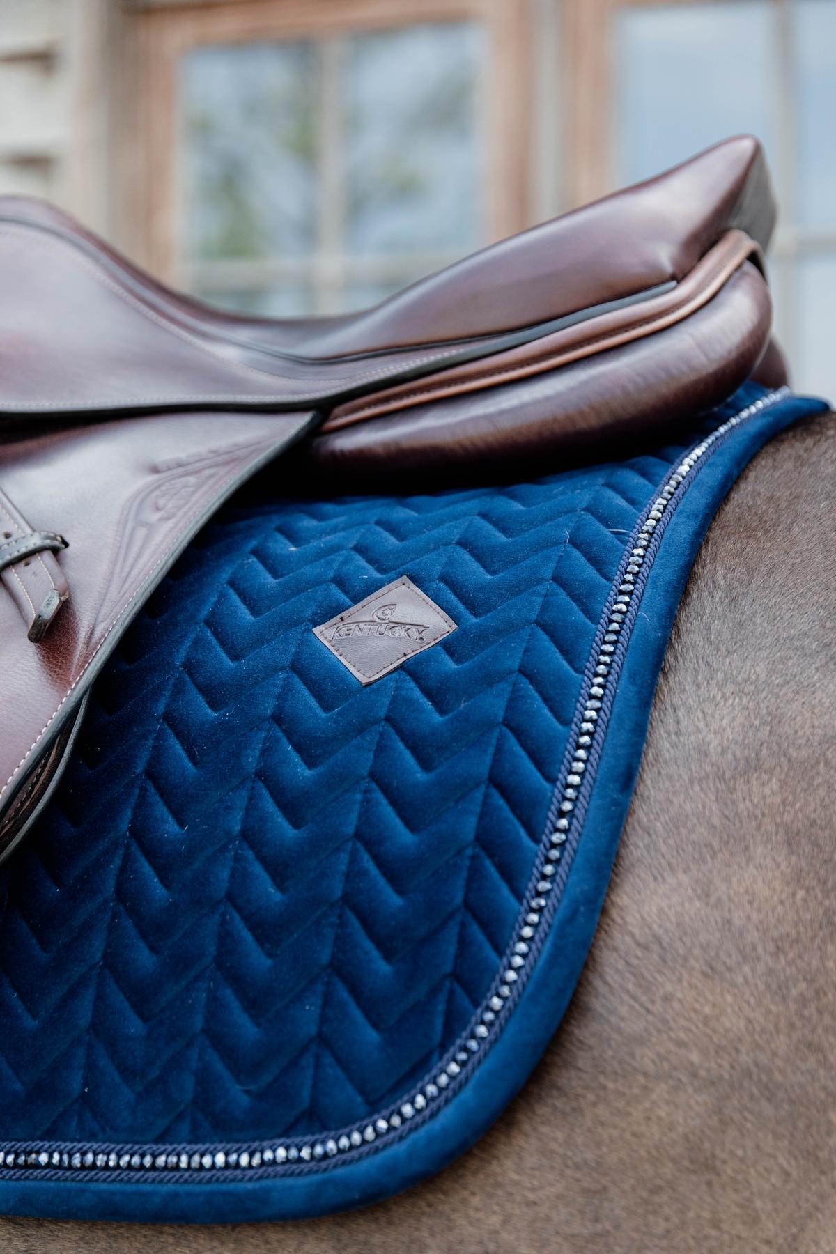 Kentucky Horsewear Saddle Pad Velvet Pearls Jumping - Navy - Kentucky Horsewear - Equiluxe Tack