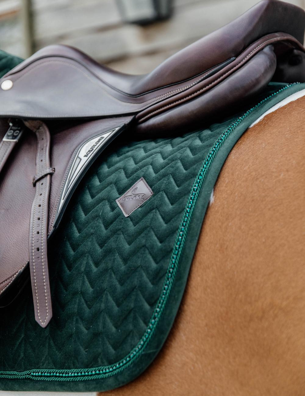 Kentucky Horsewear Saddle Pad Velvet Pearls Jumping - Pine Green - Kentucky Horsewear - Equiluxe Tack