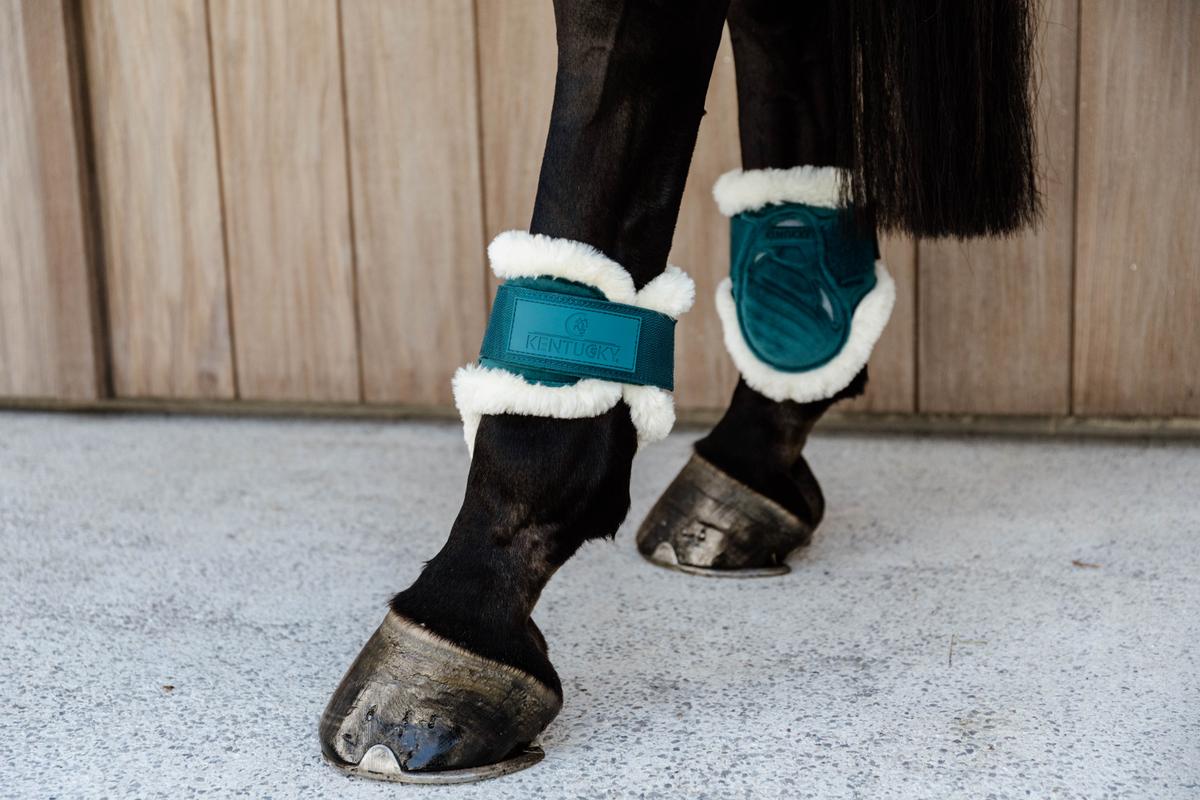 Kentucky Horsewear Vegan Sheepskin Young Horse Fetlock Boots Velvet - Emerald - Kentucky Horsewear - Equiluxe Tack