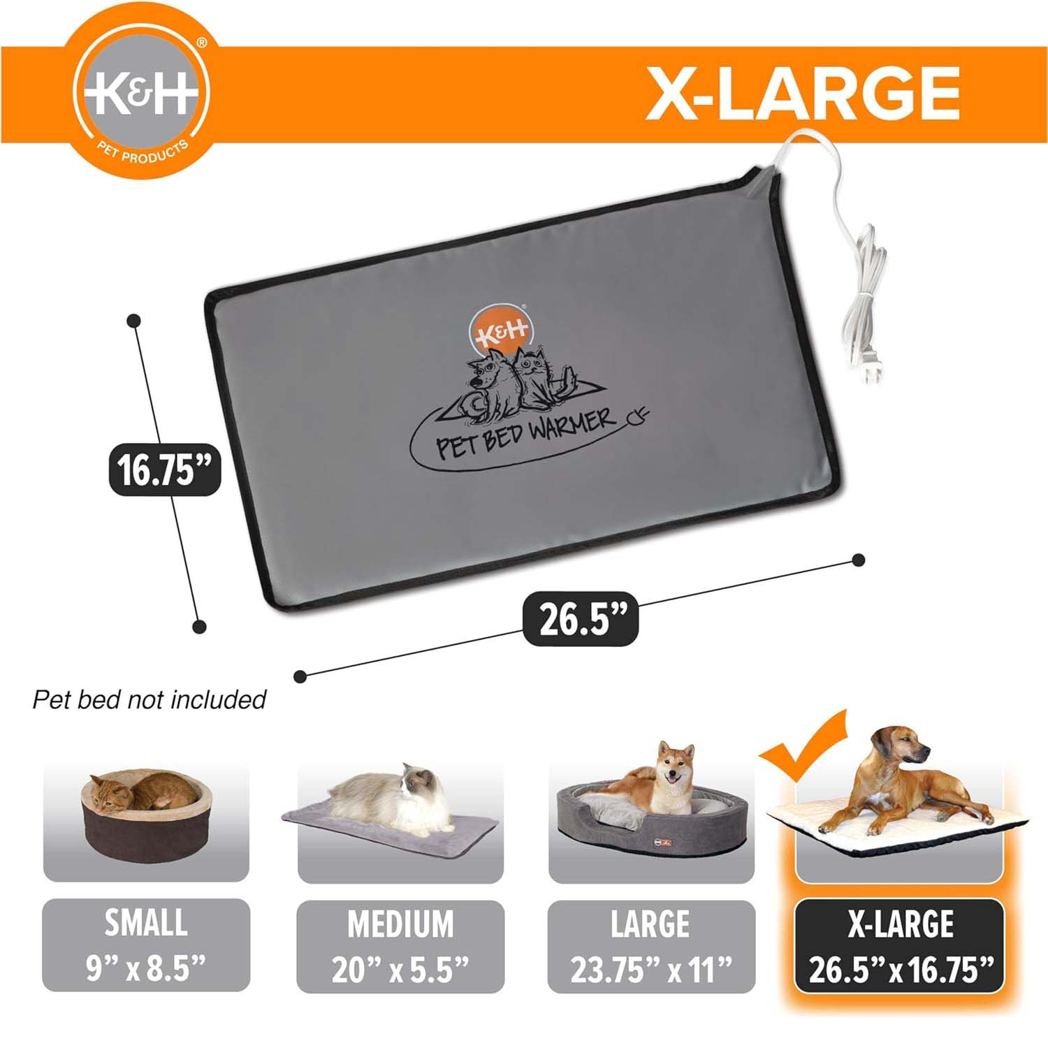 K&H Pet Bed Warmer – Indoor Heated Pad for Cats & Dogs, Thermostatically Controlled, Energy - Efficient, Safe for Arthritis & Comfort - K&H - Equiluxe Tack