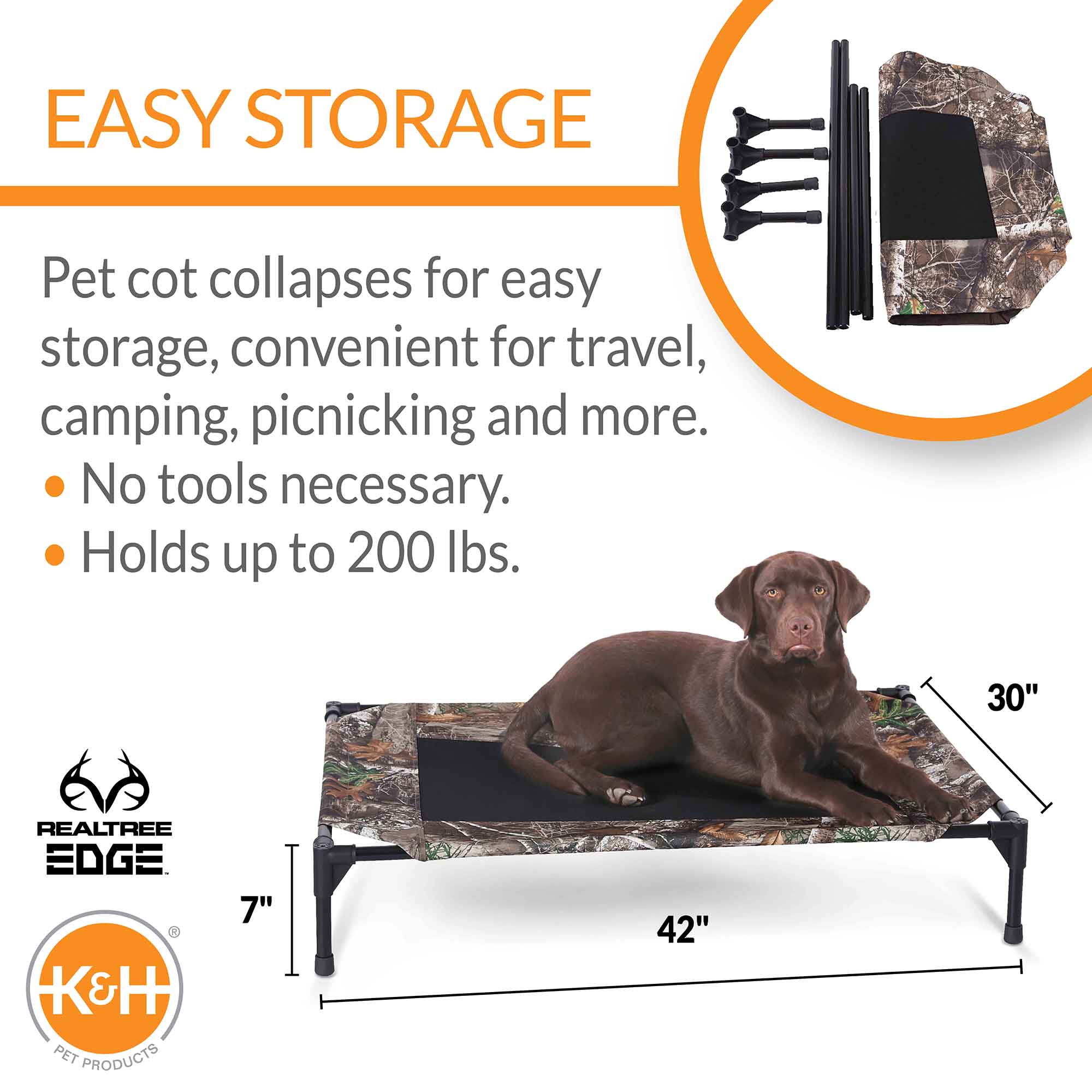 K&H Pet Products Original Pet Cot Elevated Dog Bed, Realtree Edge - K&H - Equiluxe Tack