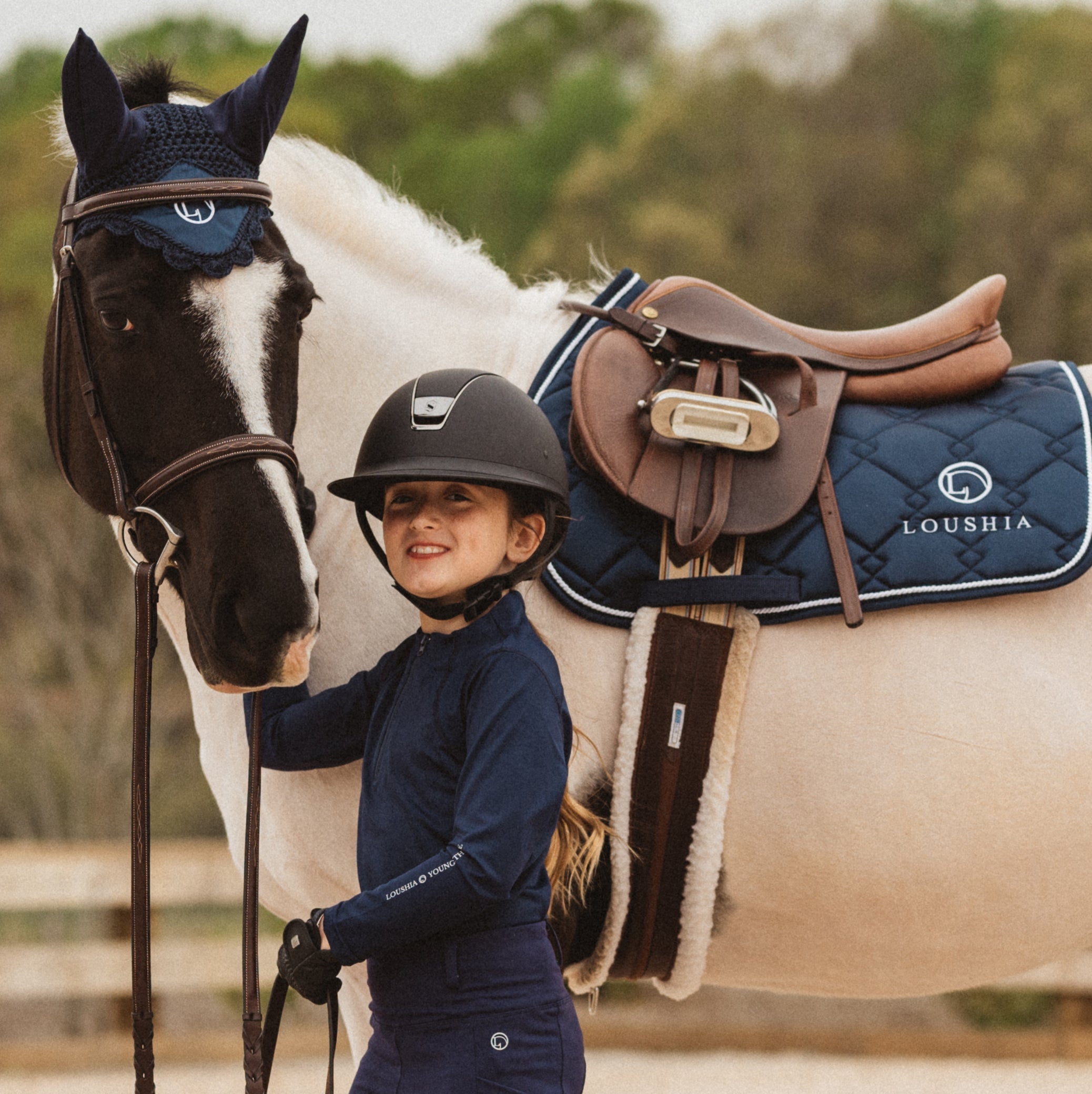 Loushia Navy Satin Pony Size Saddle Pad - loushia - Equiluxe Tack