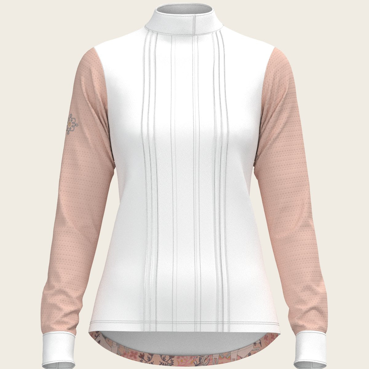 Maze on Peach Long Pleated Long Sleeve Show Shirt - Espoir Equestrian - Equiluxe Tack