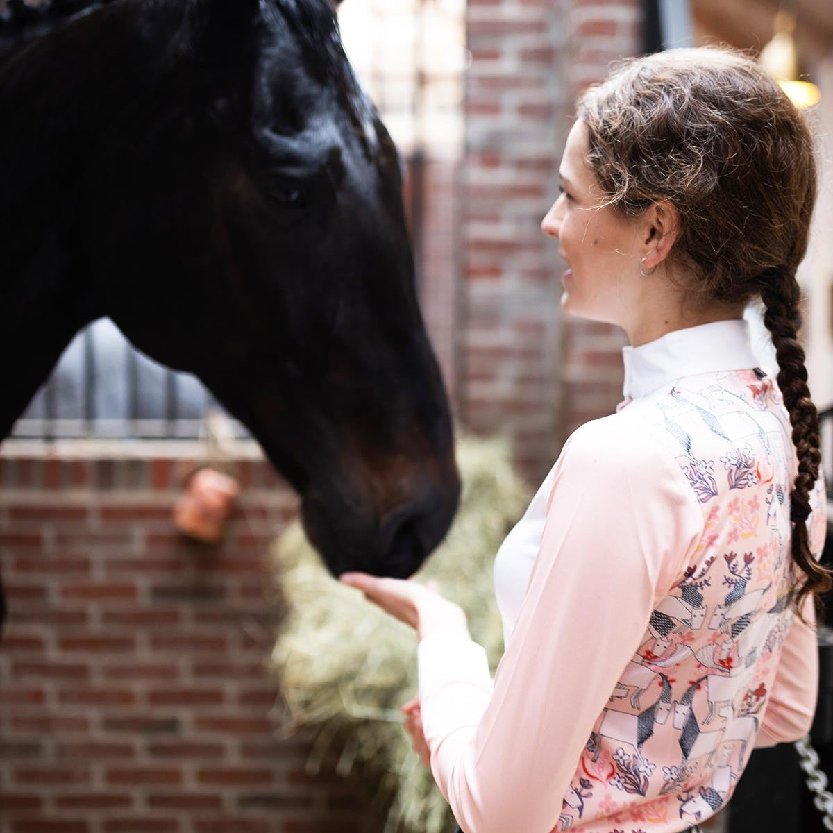 Maze on Peach Long Pleated Long Sleeve Show Shirt - Espoir Equestrian - Equiluxe Tack