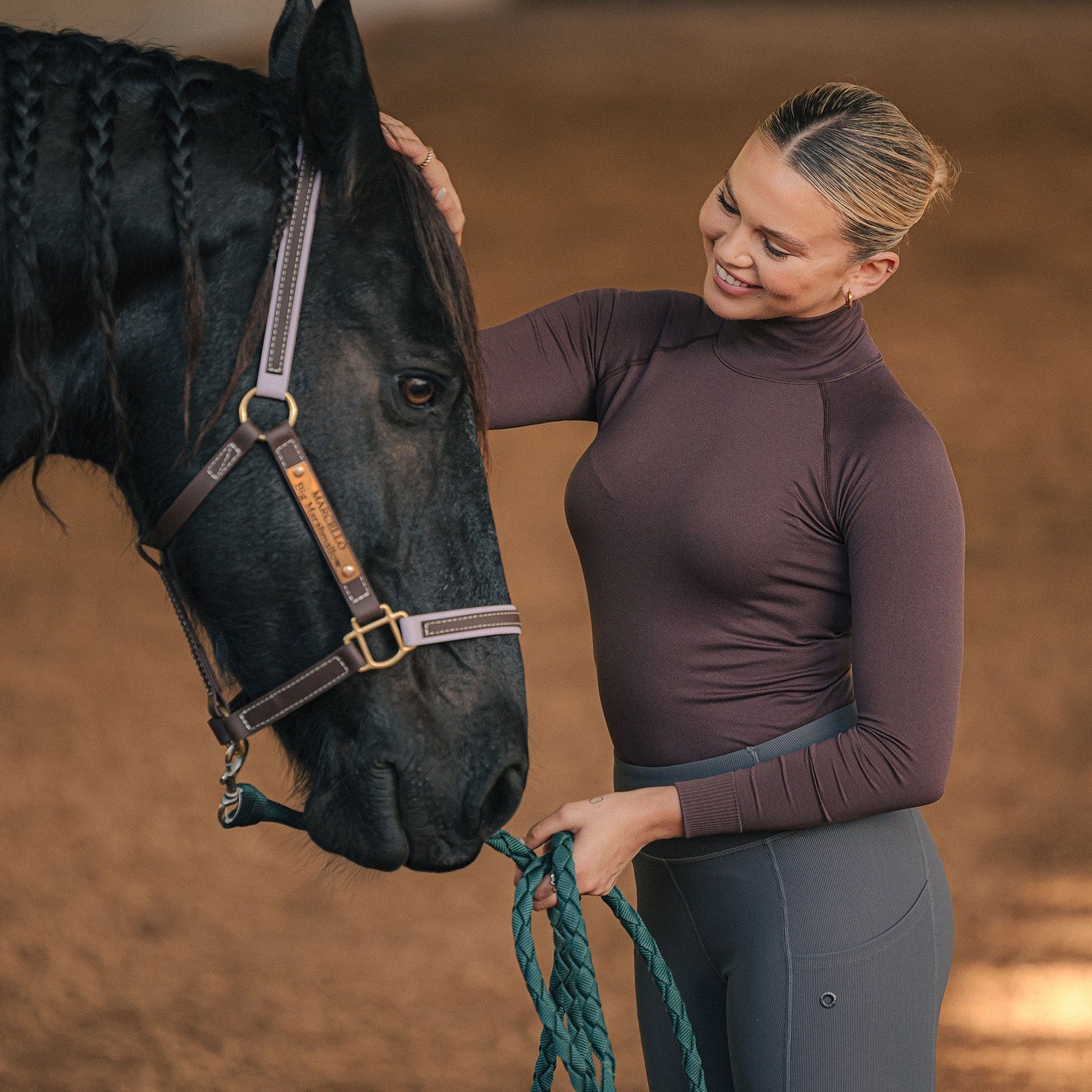 Mia Mock Neck Long Sleeve - Brown - Equipad Equestrian - Equiluxe Tack