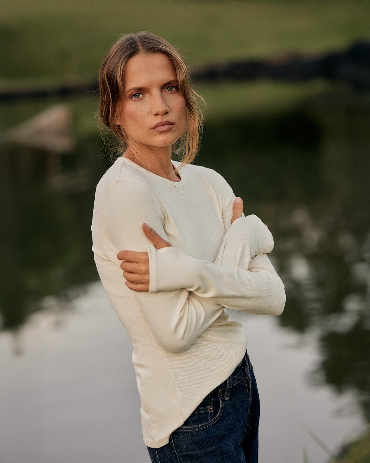 Milrey Natural Ribbed Long Sleeve Top - Creme - Milrey - Equiluxe Tack