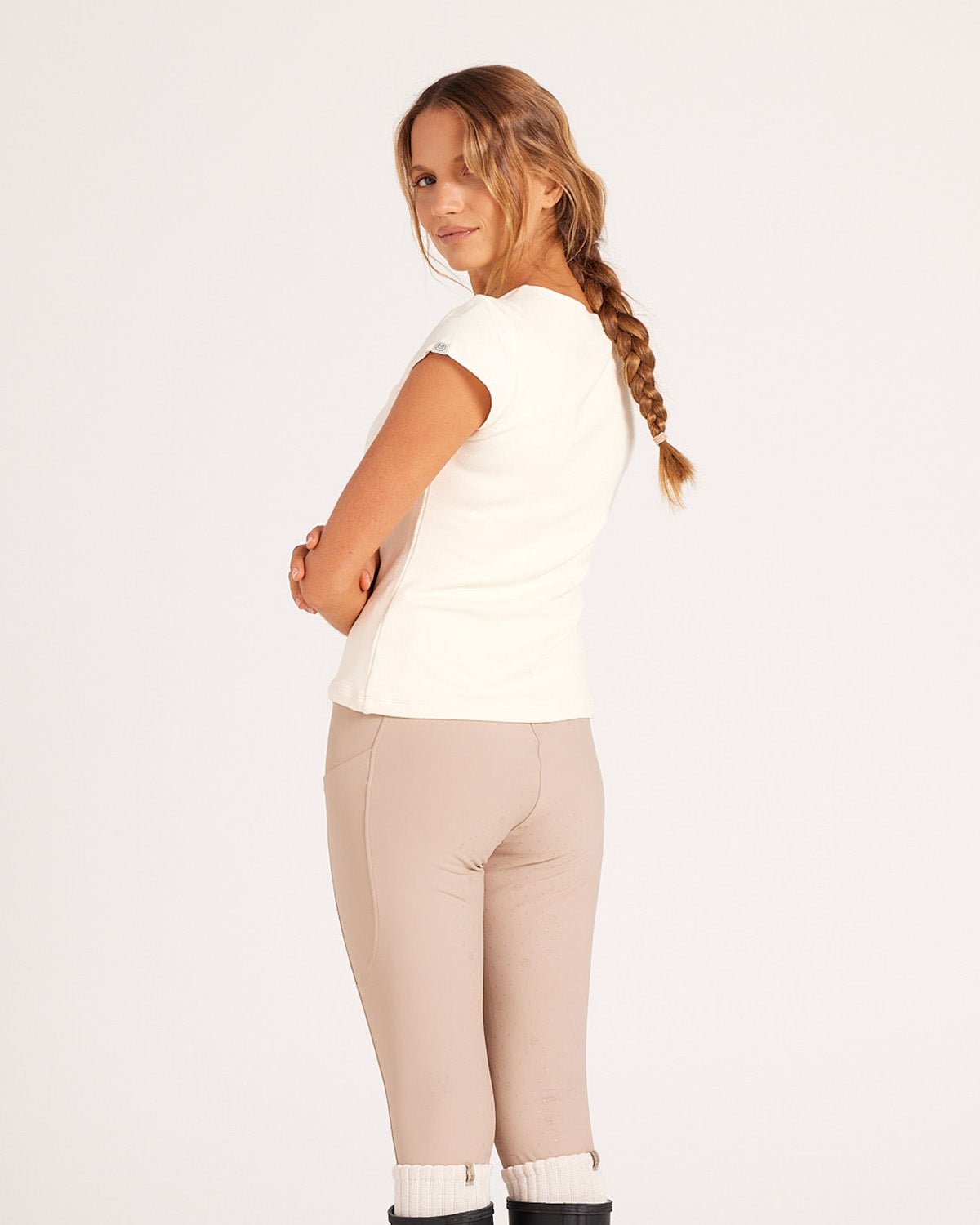 Milrey Ribbed Cap Sleeve Riding Top - Creme - Milrey - Equiluxe Tack
