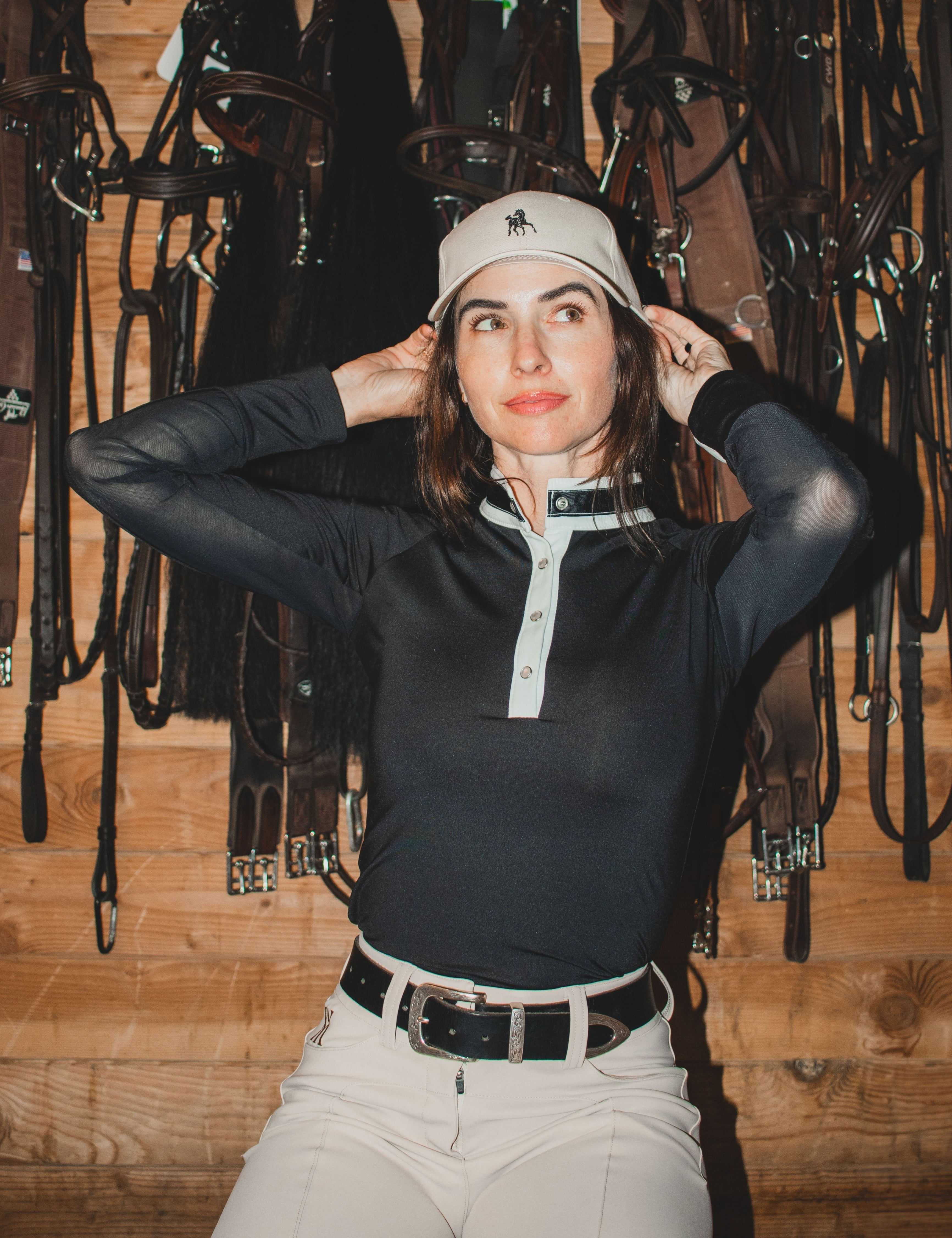 Milton Menasco | Gimme Ribbon Equestrian Top with Mesh Undersleeves - Street and Saddle - Equiluxe Tack