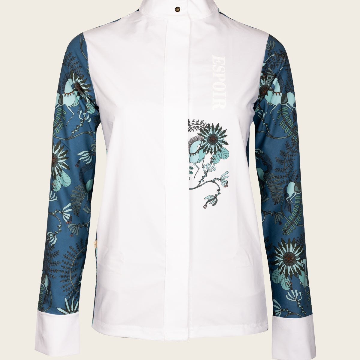 Mint Magic on Harbor Blue Button Show Shirt - Espoir Equestrian - Equiluxe Tack