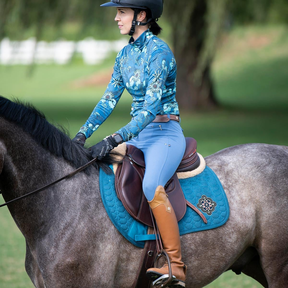 Mint Magic on Harbor Blue Quarter Zip Sun Shirt - Espoir Equestrian - Equiluxe Tack