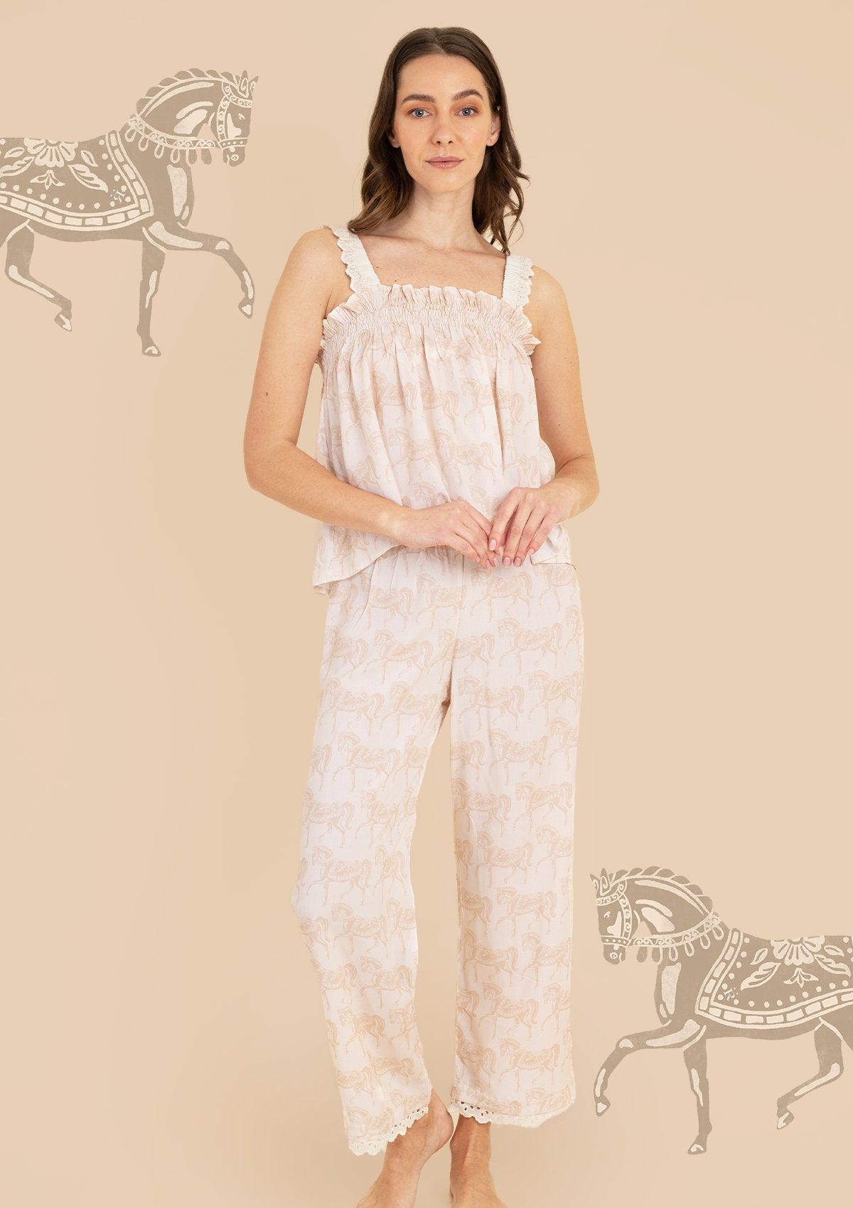 Moonlight Pajama Set | Blossomare Print | Neutral | Equestrian Sleepwear Collection - Rönner - Equiluxe Tack