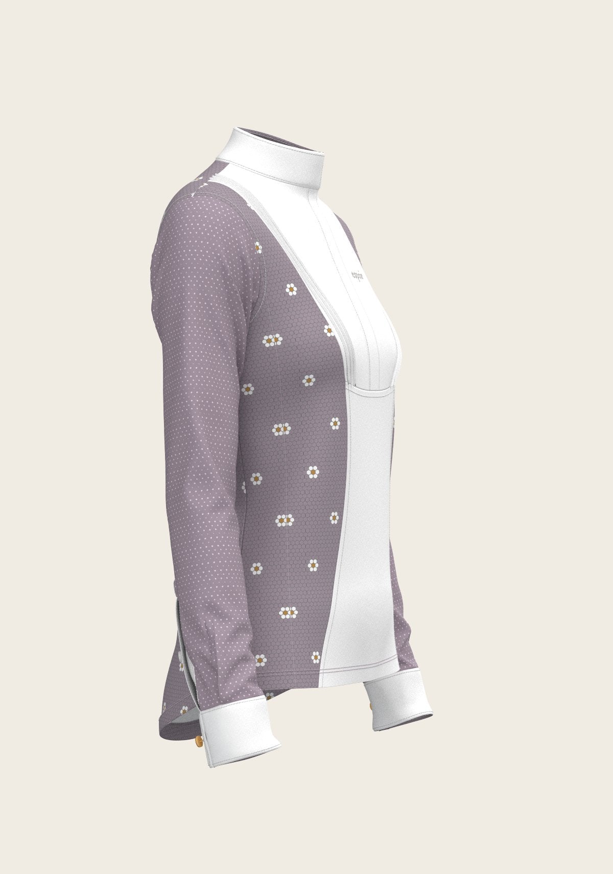 Mosaic Daises in Lavender Short Pleated Long Sleeve Show Shirt - Espoir Equestrian - Equiluxe Tack