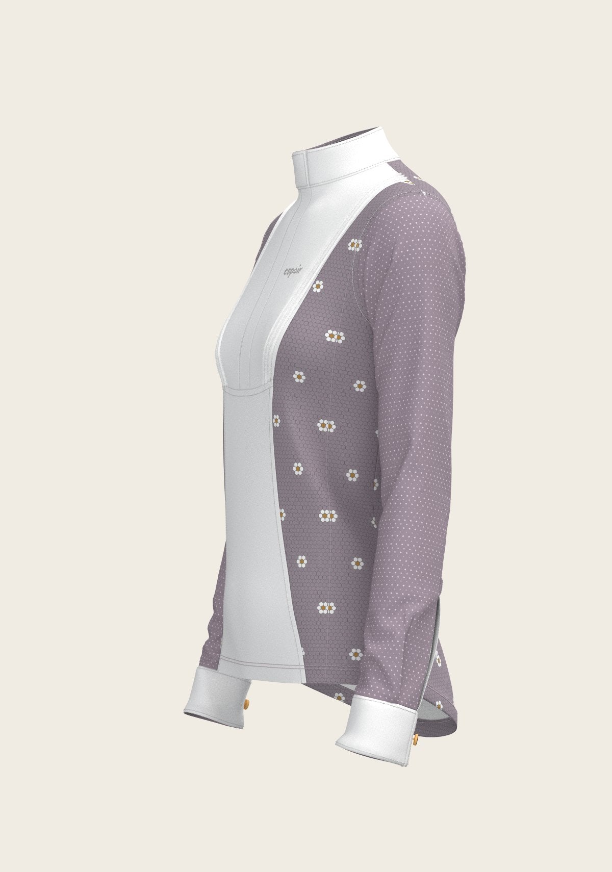 Mosaic Daises in Lavender Short Pleated Long Sleeve Show Shirt - Espoir Equestrian - Equiluxe Tack