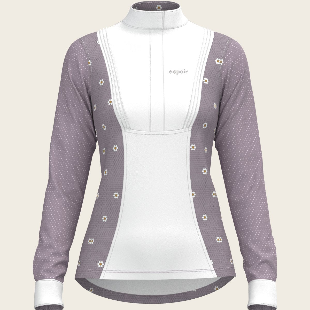 Mosaic Daises in Lavender Short Pleated Long Sleeve Show Shirt - Espoir Equestrian - Equiluxe Tack