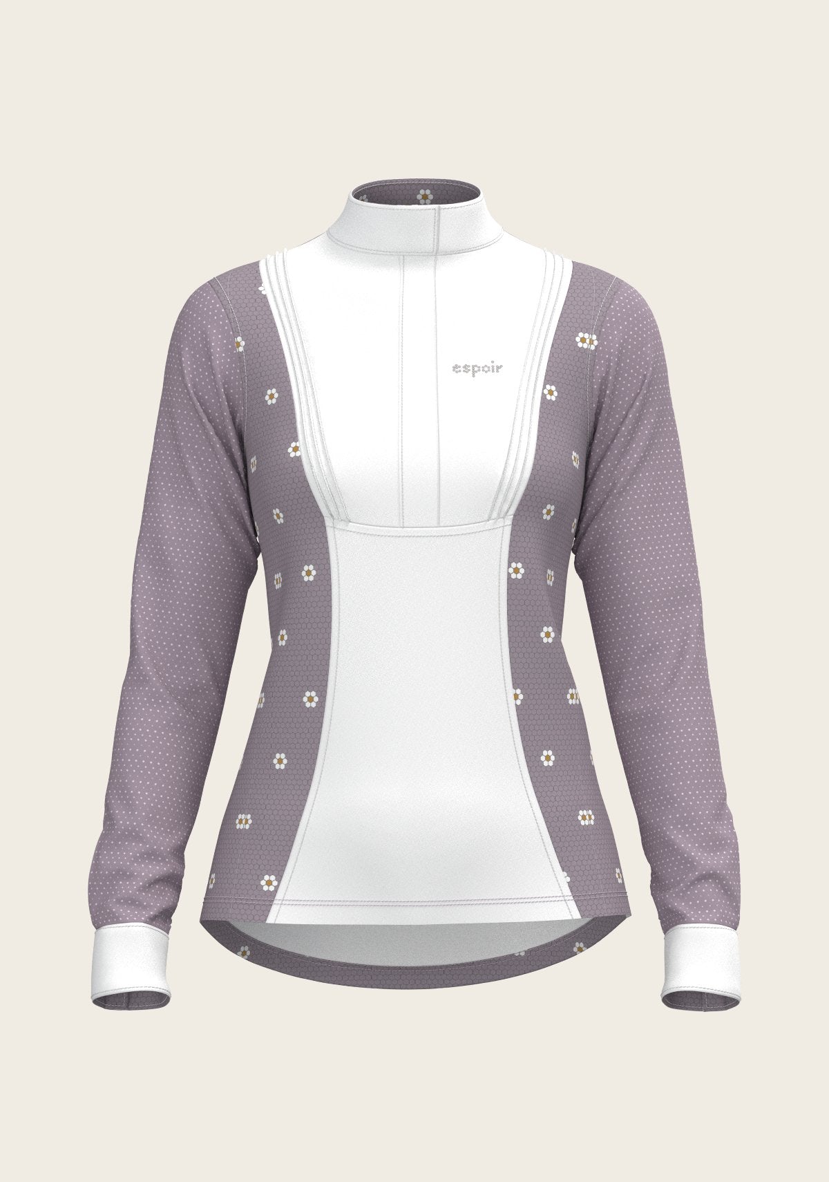 Mosaic Daises in Lavender Short Pleated Long Sleeve Show Shirt - Espoir Equestrian - Equiluxe Tack