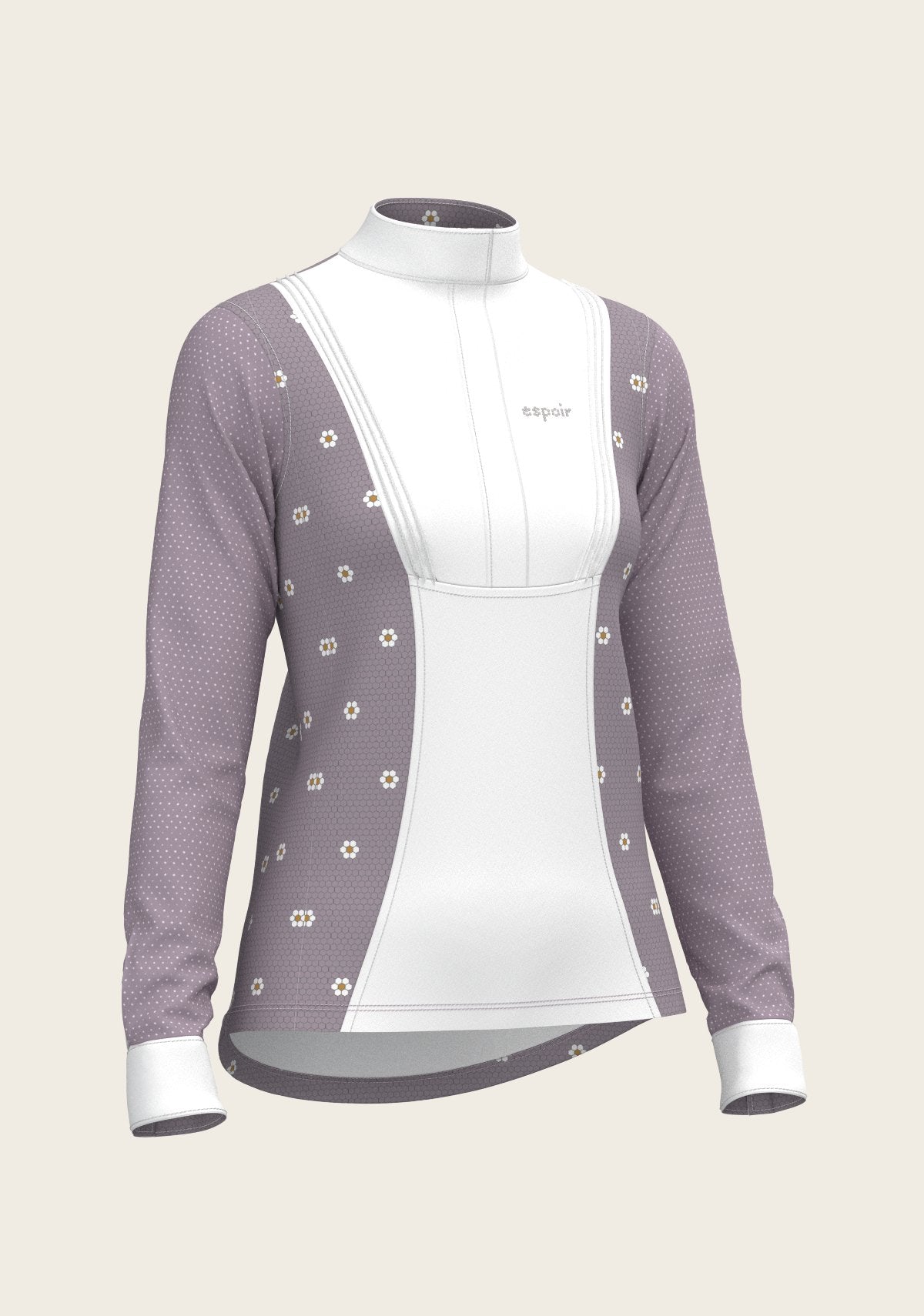 Mosaic Daises in Lavender Short Pleated Long Sleeve Show Shirt - Espoir Equestrian - Equiluxe Tack