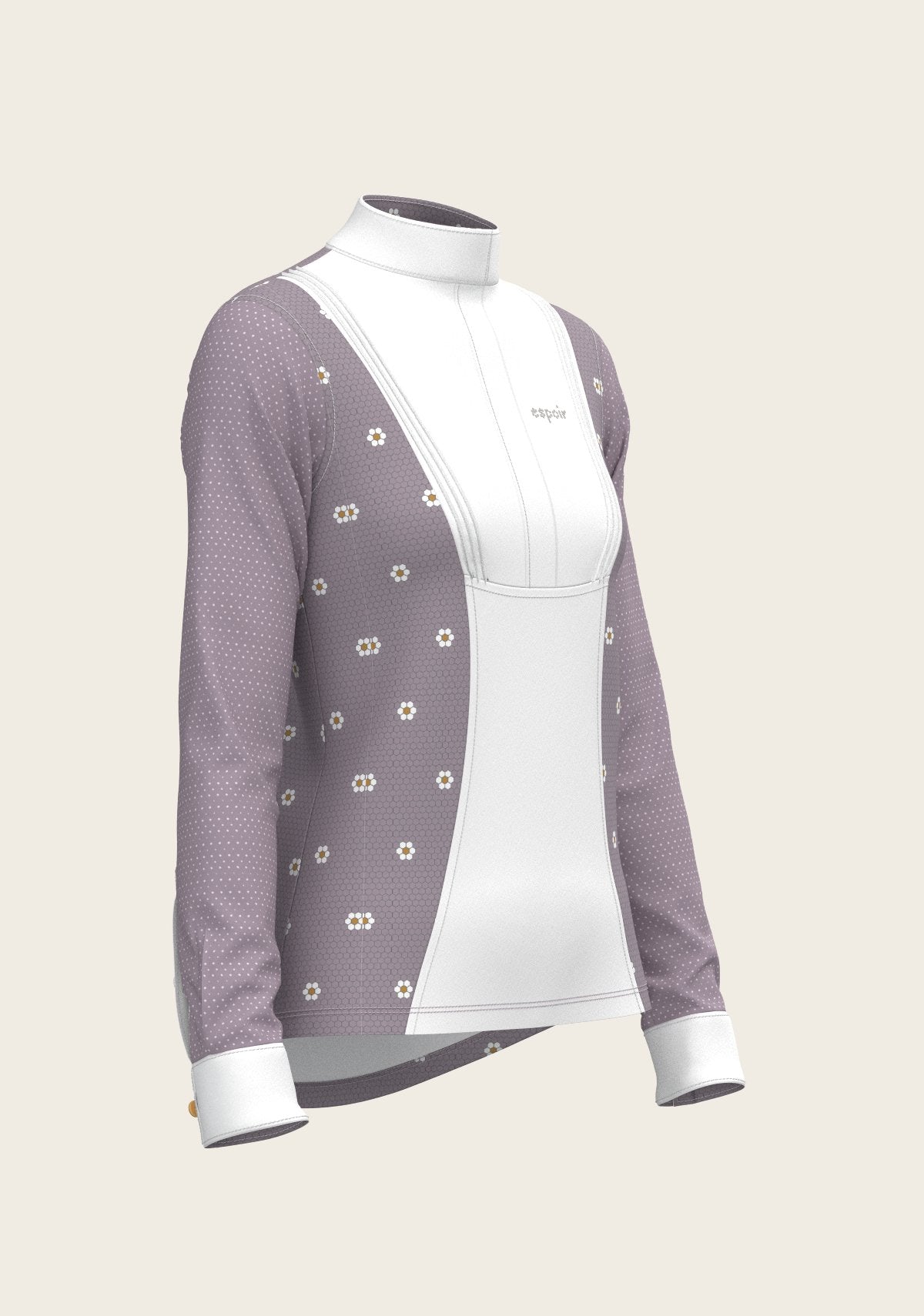 Mosaic Daises in Lavender Short Pleated Long Sleeve Show Shirt - Espoir Equestrian - Equiluxe Tack