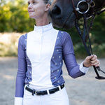 Mosaic Daises in Lavender Short Pleated Long Sleeve Show Shirt - Espoir Equestrian - Equiluxe Tack