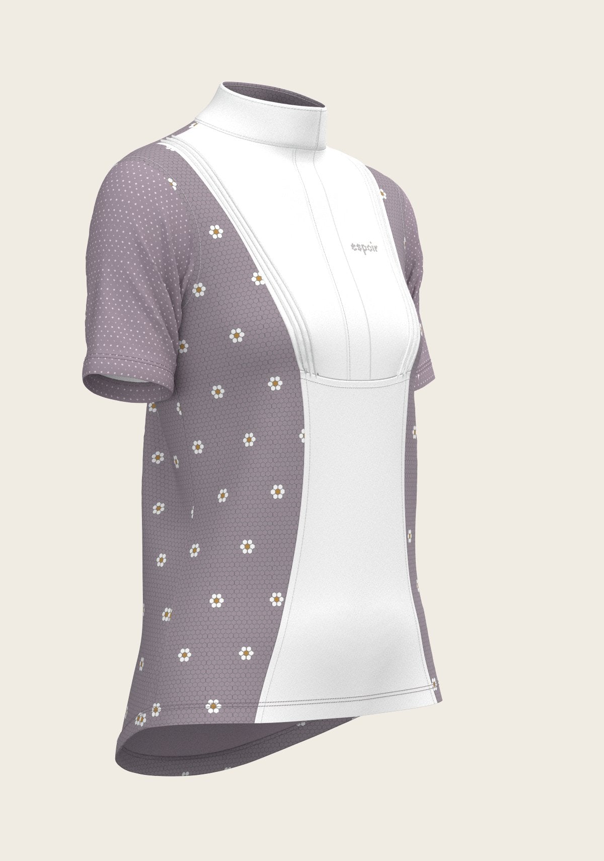 Mosaic Daises in Lavender Short Pleated Short Sleeve Show Shirt - Espoir Equestrian - Equiluxe Tack