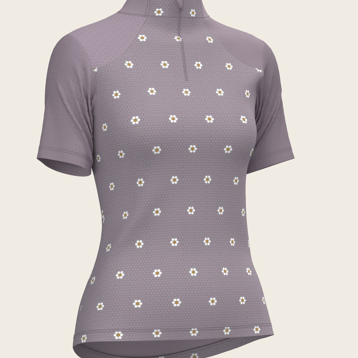 Mosaic Daises in Lavender Short Sleeve Sport Sun Shirt - Espoir Equestrian - Equiluxe Tack