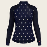 Mosaic Daises in Navy Long Sleeve Sport Sun Shirt - Espoir Equestrian - Equiluxe Tack