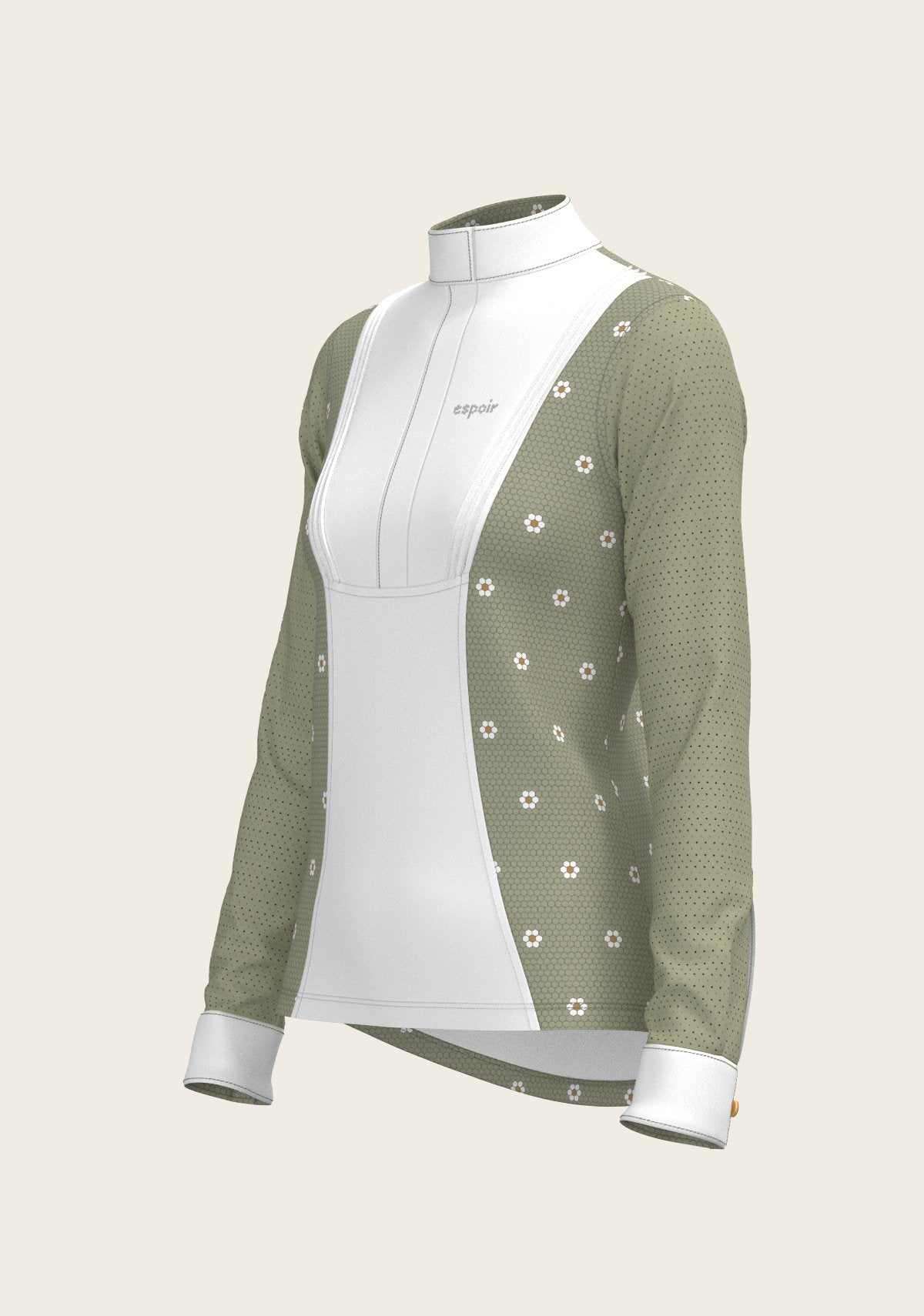 Mosaic Daises in Olive Short Pleated Long Sleeve Show Shirt - Espoir Equestrian - Equiluxe Tack