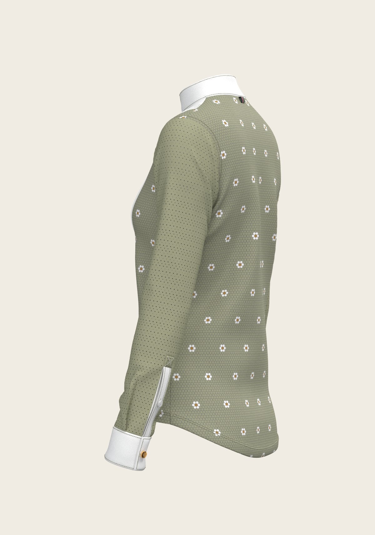 Mosaic Daises in Olive Short Pleated Long Sleeve Show Shirt - Espoir Equestrian - Equiluxe Tack