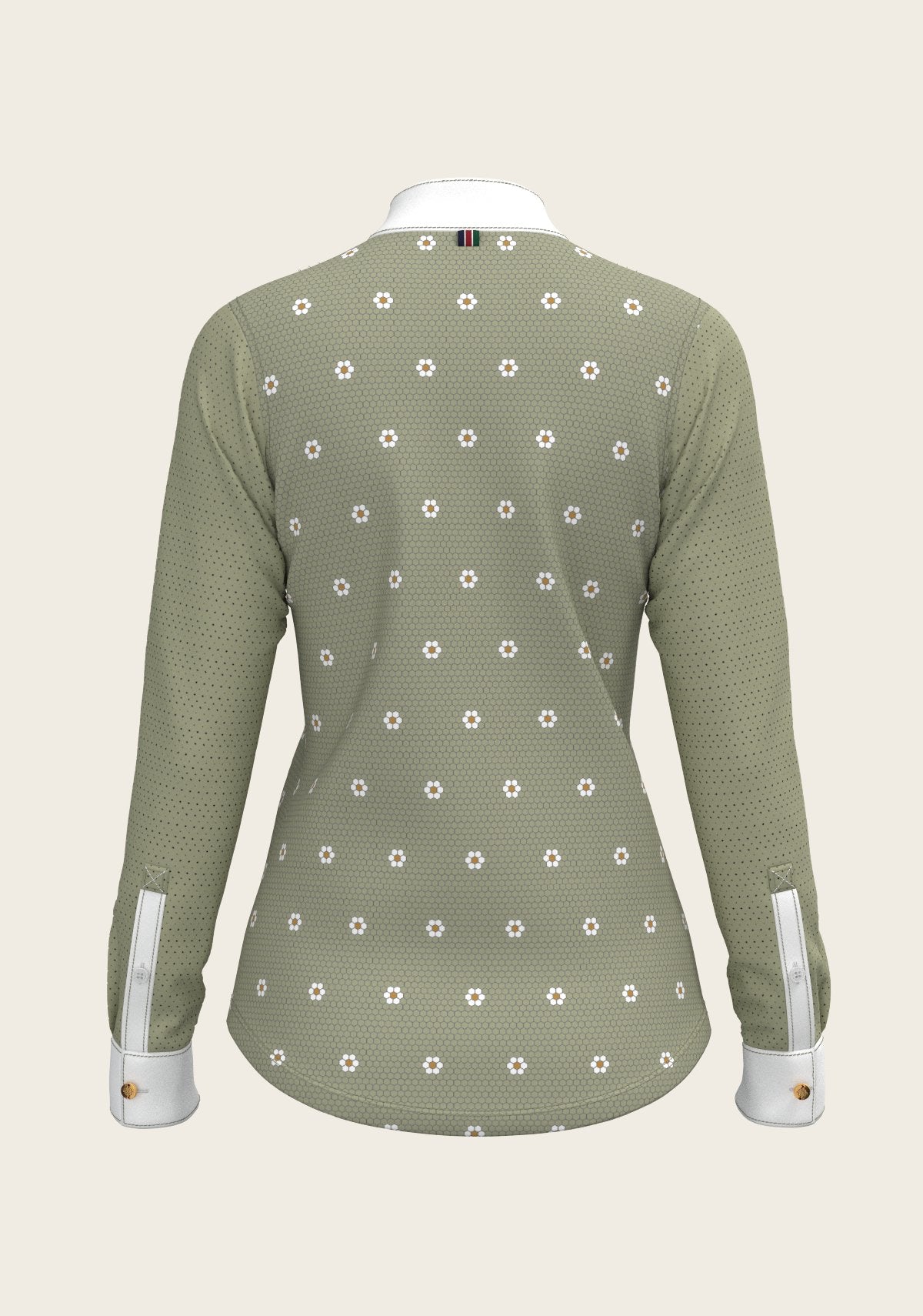 Mosaic Daises in Olive Short Pleated Long Sleeve Show Shirt - Espoir Equestrian - Equiluxe Tack