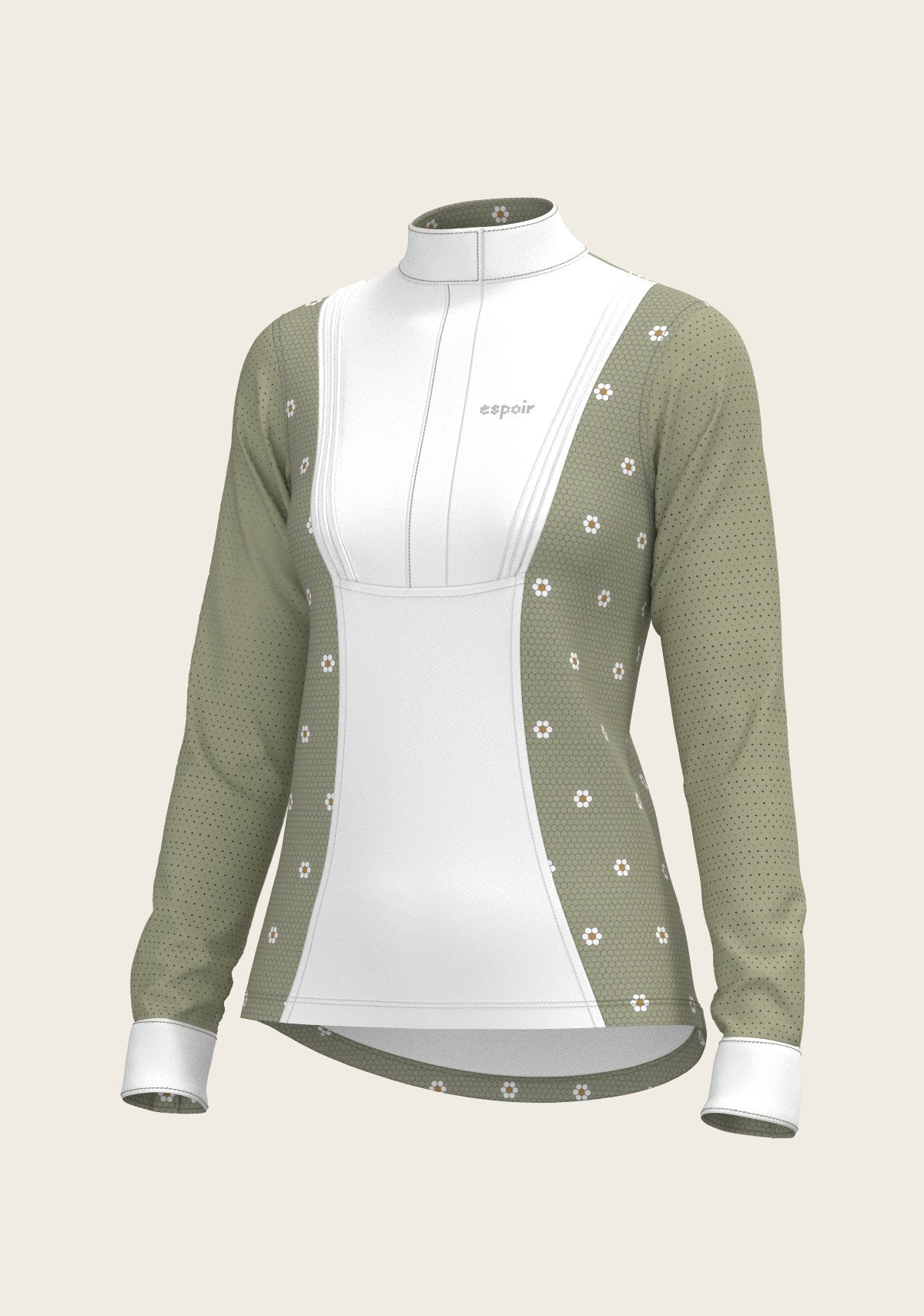 Mosaic Daises in Olive Short Pleated Long Sleeve Show Shirt - Espoir Equestrian - Equiluxe Tack