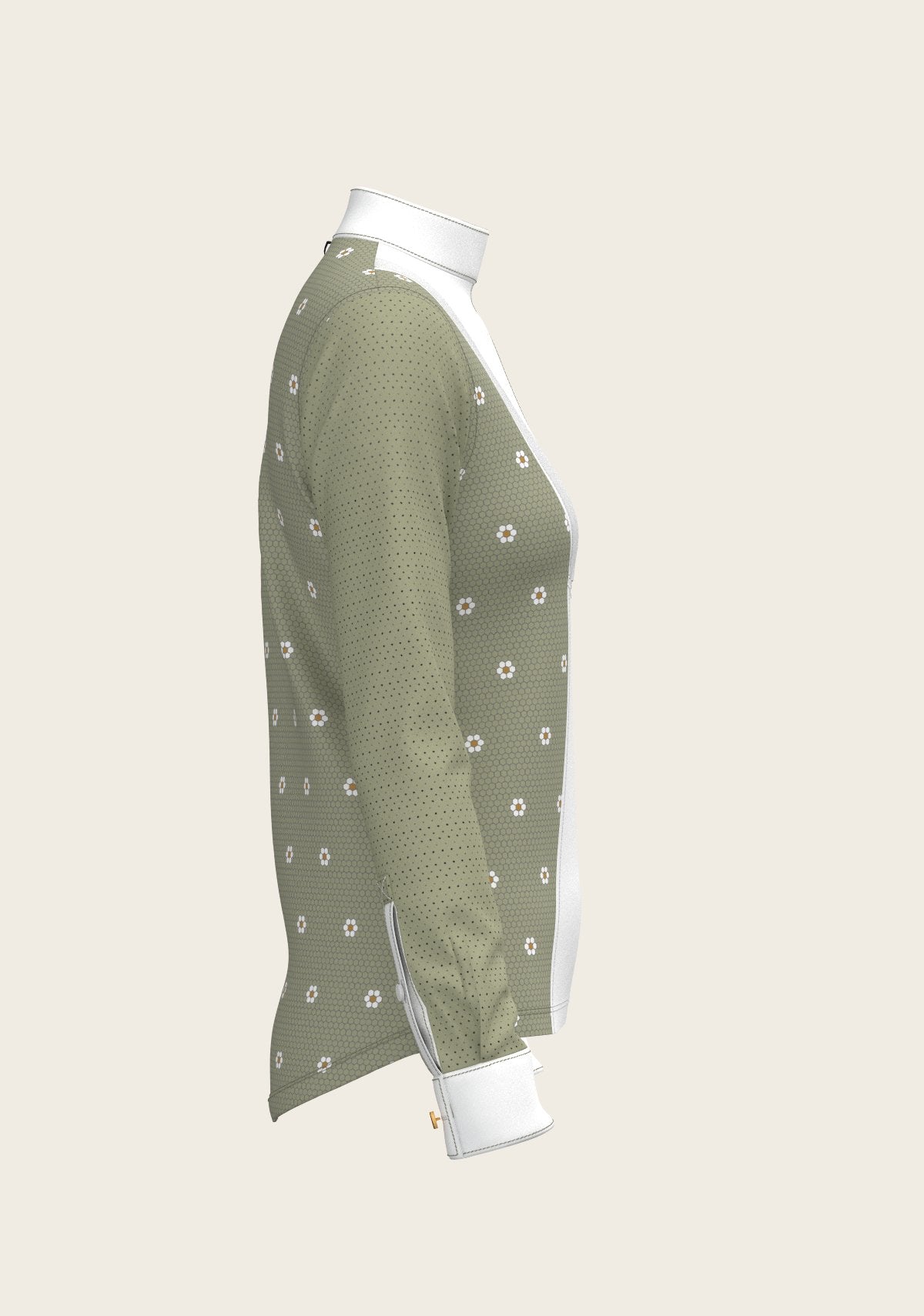 Mosaic Daises in Olive Short Pleated Long Sleeve Show Shirt - Espoir Equestrian - Equiluxe Tack