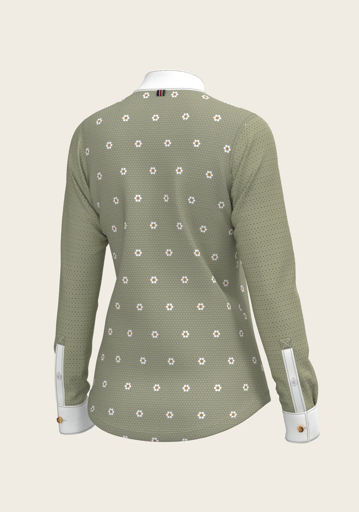 Mosaic Daises in Olive Short Pleated Long Sleeve Show Shirt - Espoir Equestrian - Equiluxe Tack