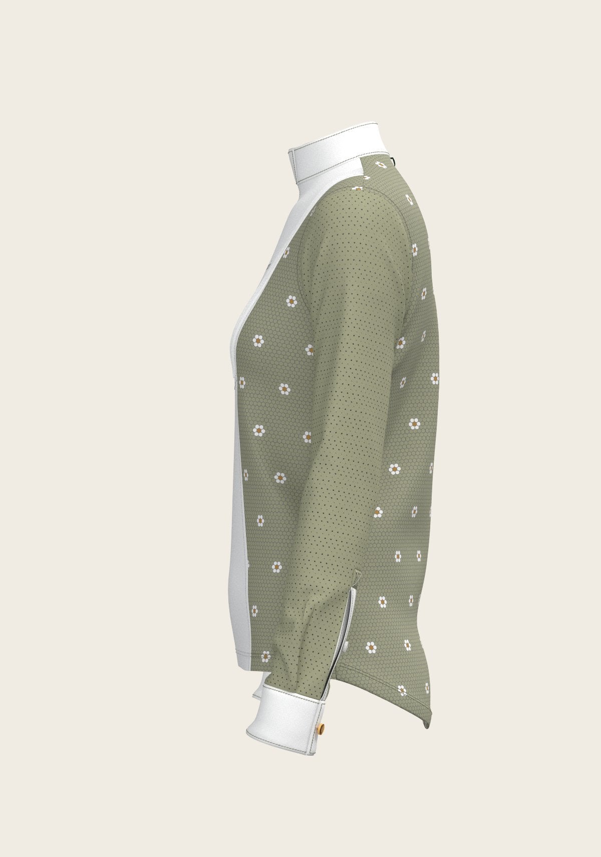 Mosaic Daises in Olive Short Pleated Long Sleeve Show Shirt - Espoir Equestrian - Equiluxe Tack