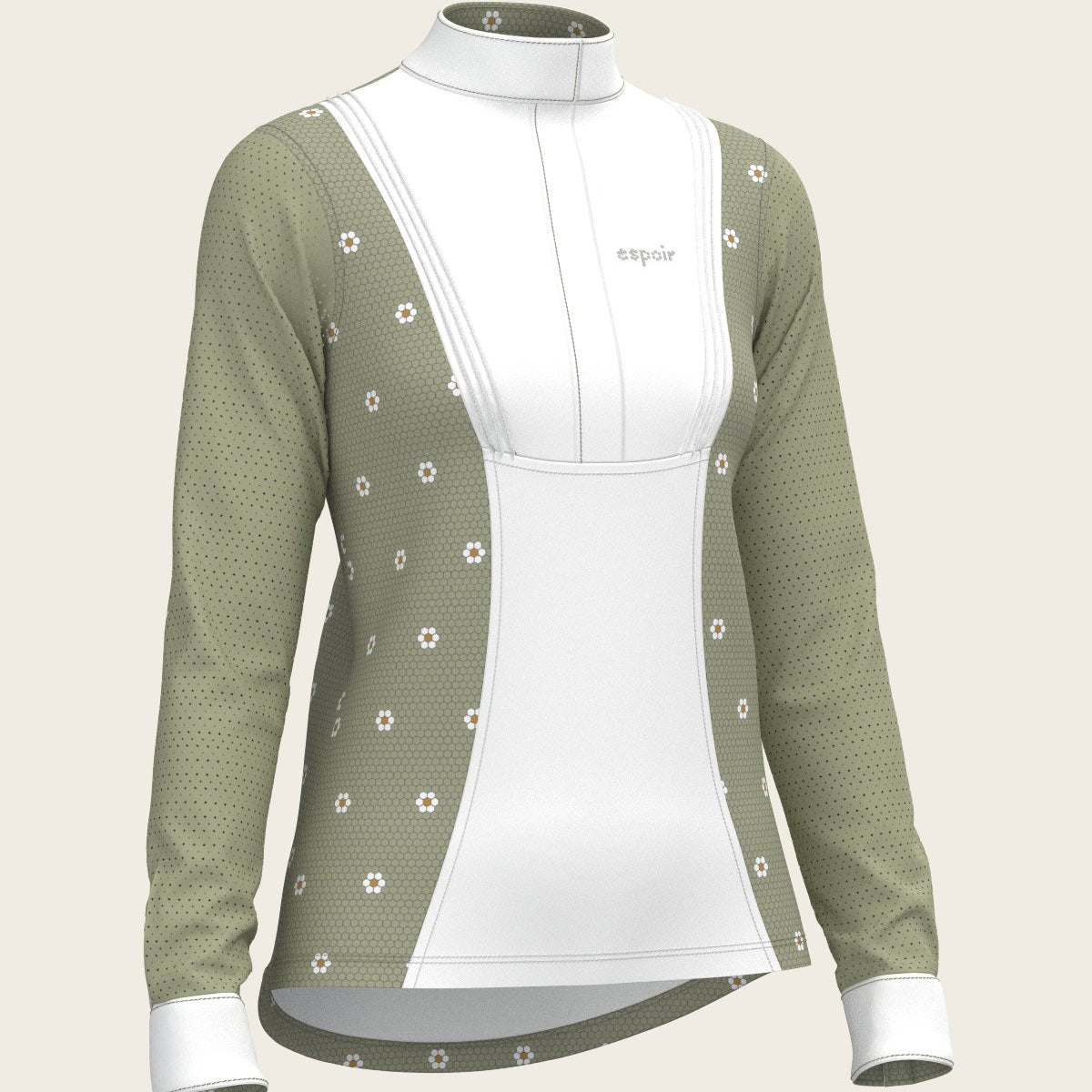 Mosaic Daises in Olive Short Pleated Long Sleeve Show Shirt - Espoir Equestrian - Equiluxe Tack