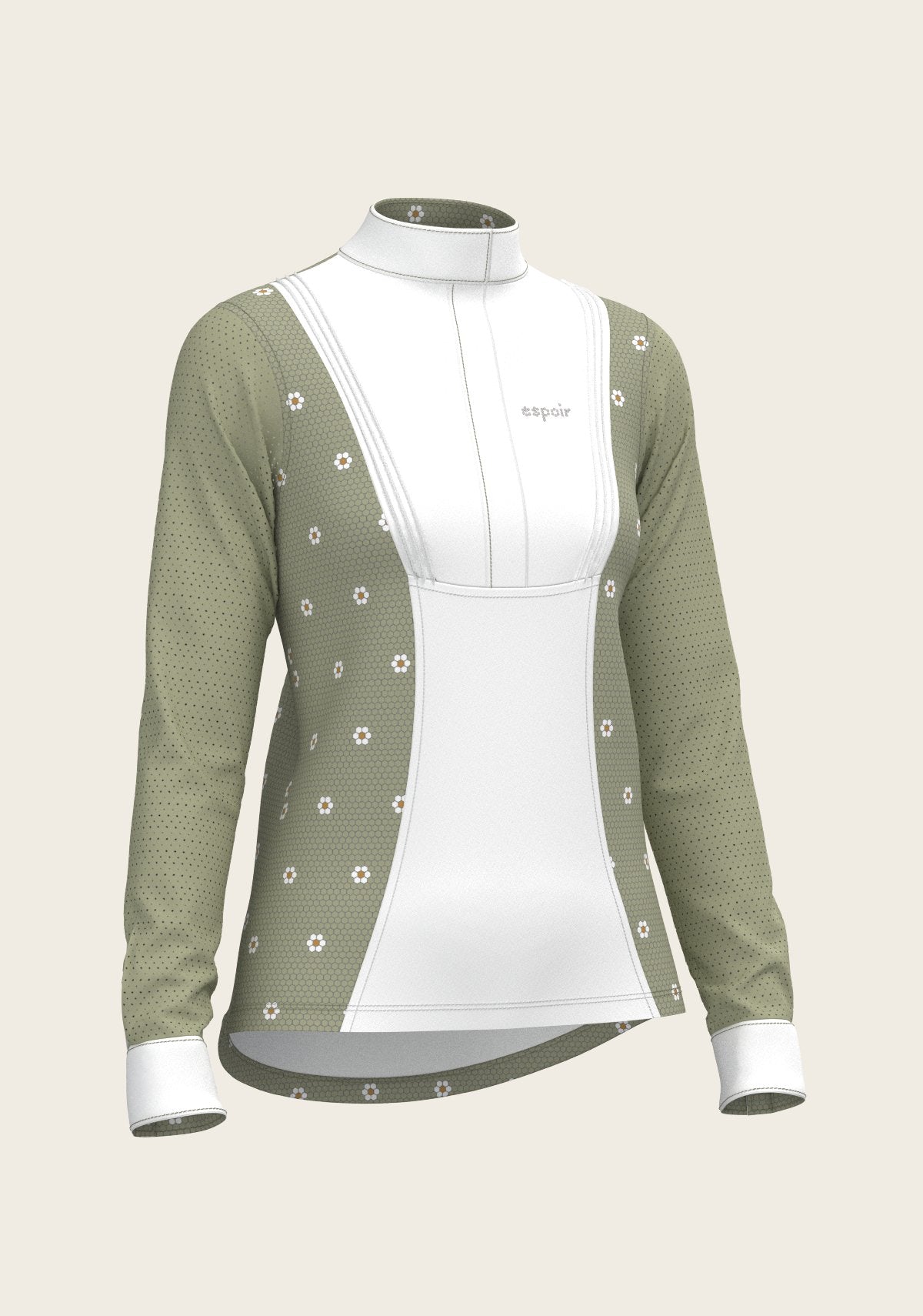 Mosaic Daises in Olive Short Pleated Long Sleeve Show Shirt - Espoir Equestrian - Equiluxe Tack