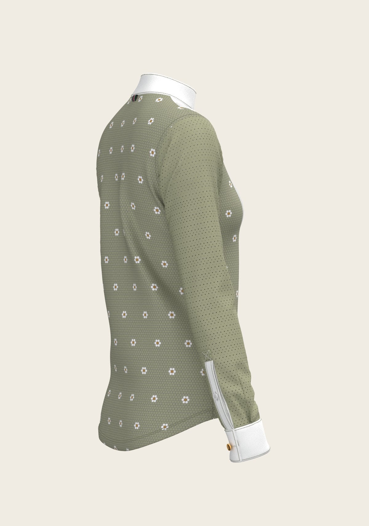 Mosaic Daises in Olive Short Pleated Long Sleeve Show Shirt - Espoir Equestrian - Equiluxe Tack