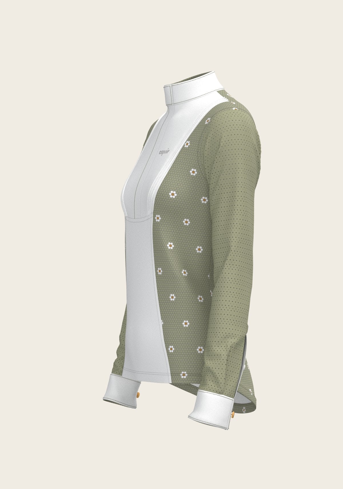 Mosaic Daises in Olive Short Pleated Long Sleeve Show Shirt - Espoir Equestrian - Equiluxe Tack