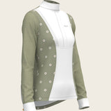 Mosaic Daises in Olive Short Pleated Long Sleeve Show Shirt - Espoir Equestrian - Equiluxe Tack