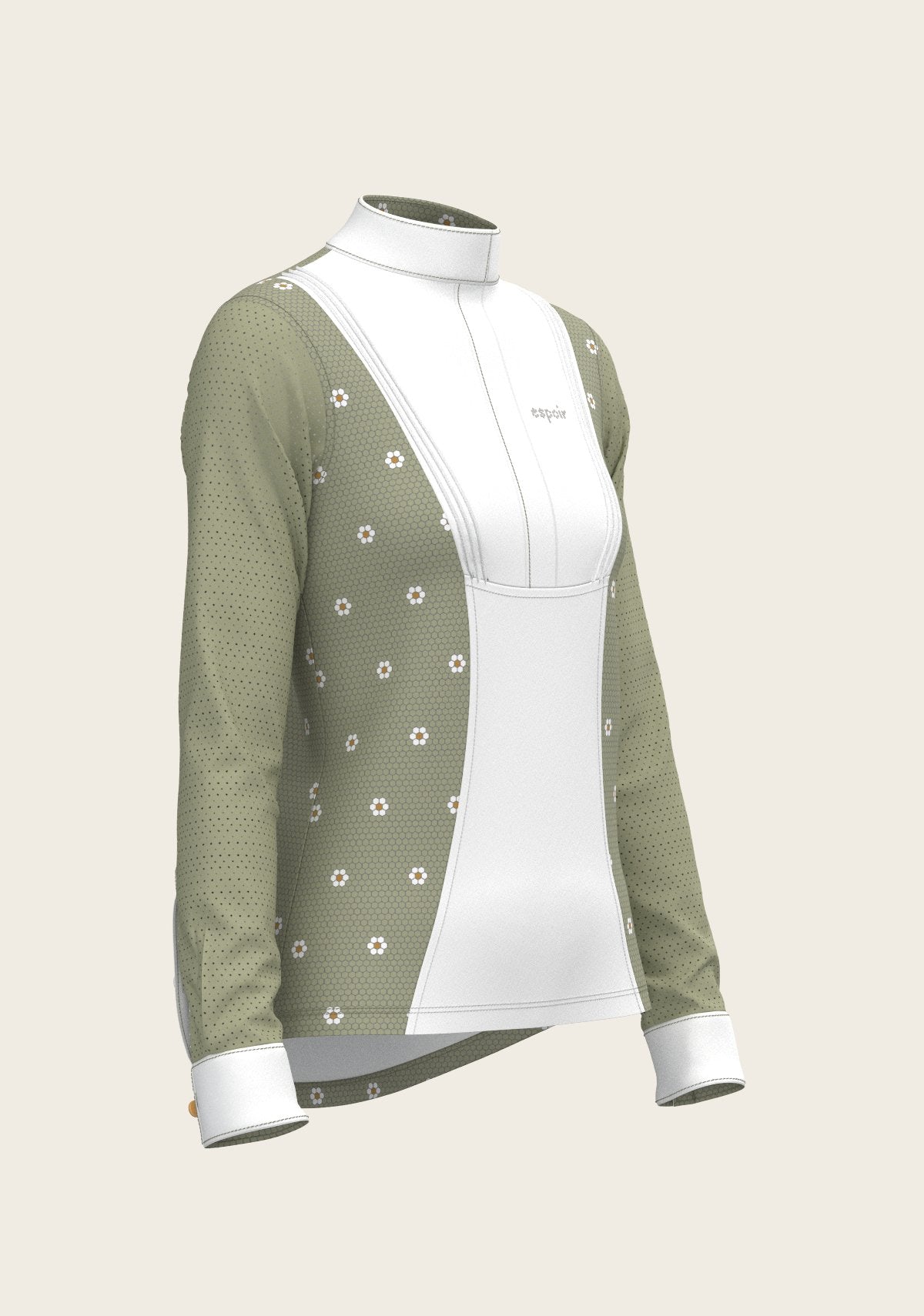 Mosaic Daises in Olive Short Pleated Long Sleeve Show Shirt - Espoir Equestrian - Equiluxe Tack