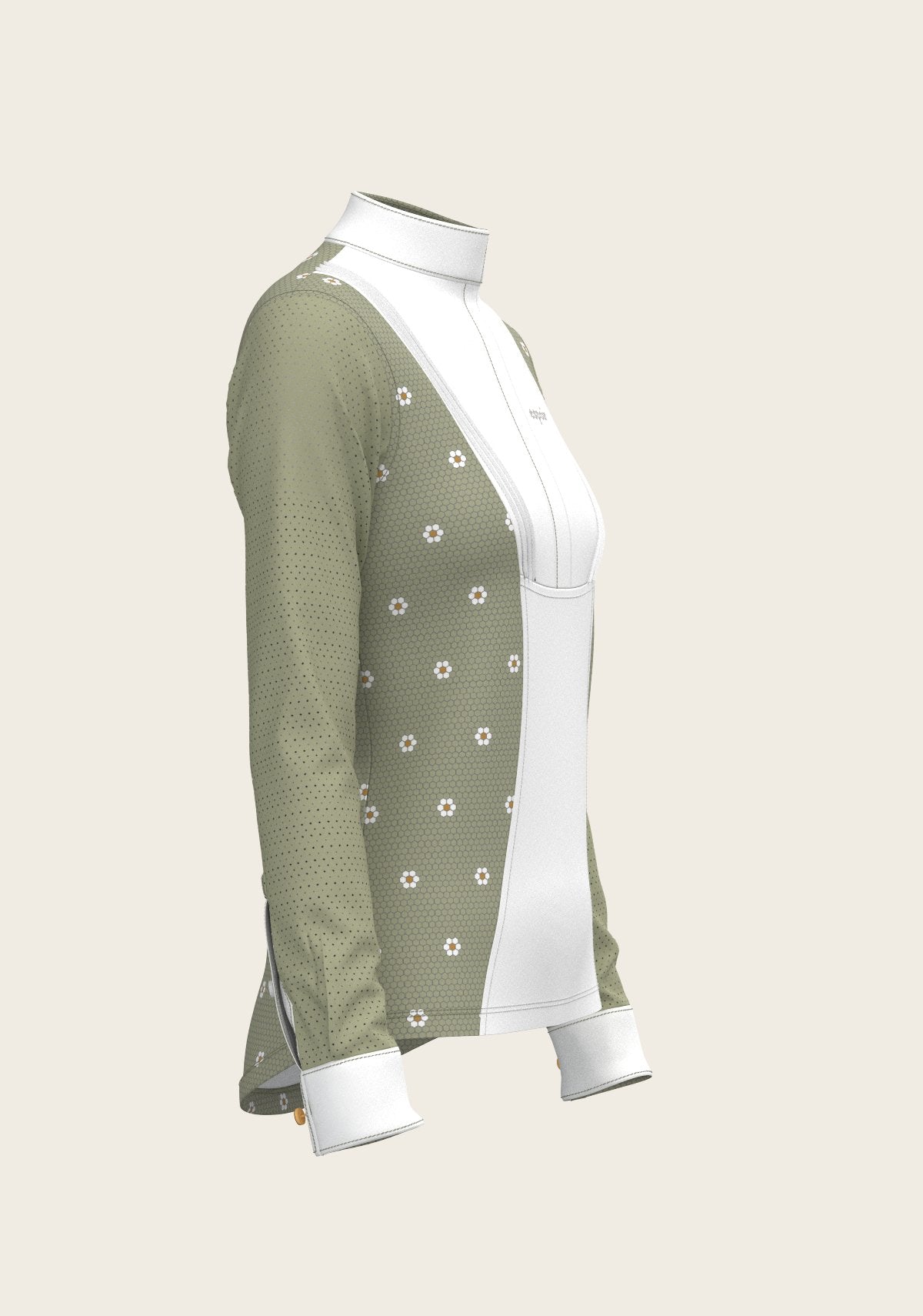 Mosaic Daises in Olive Short Pleated Long Sleeve Show Shirt - Espoir Equestrian - Equiluxe Tack